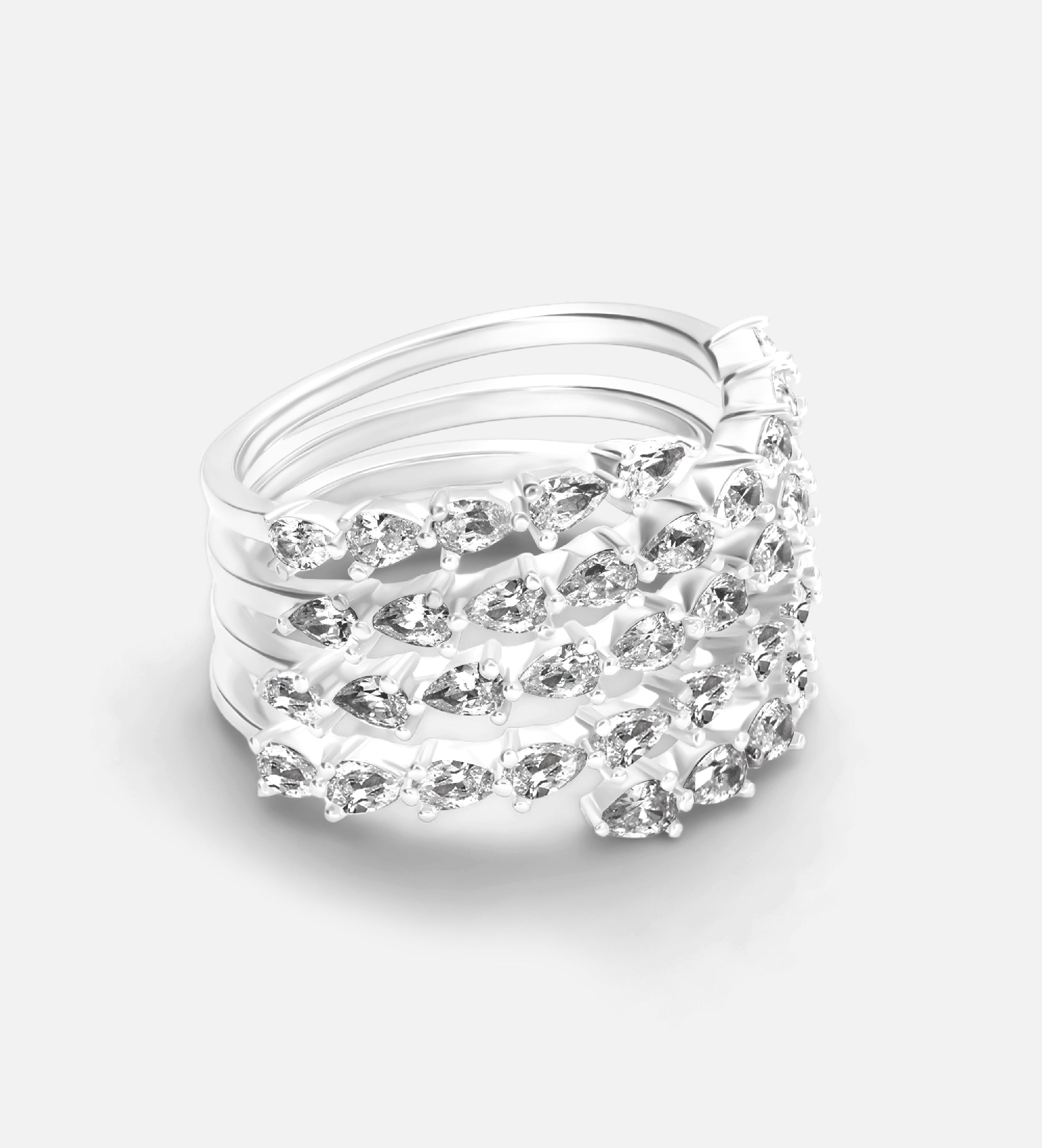 Symphony Of Stars Ring in 925 Silver with High - Quality White Simulated Diamonds - Ash & Harry