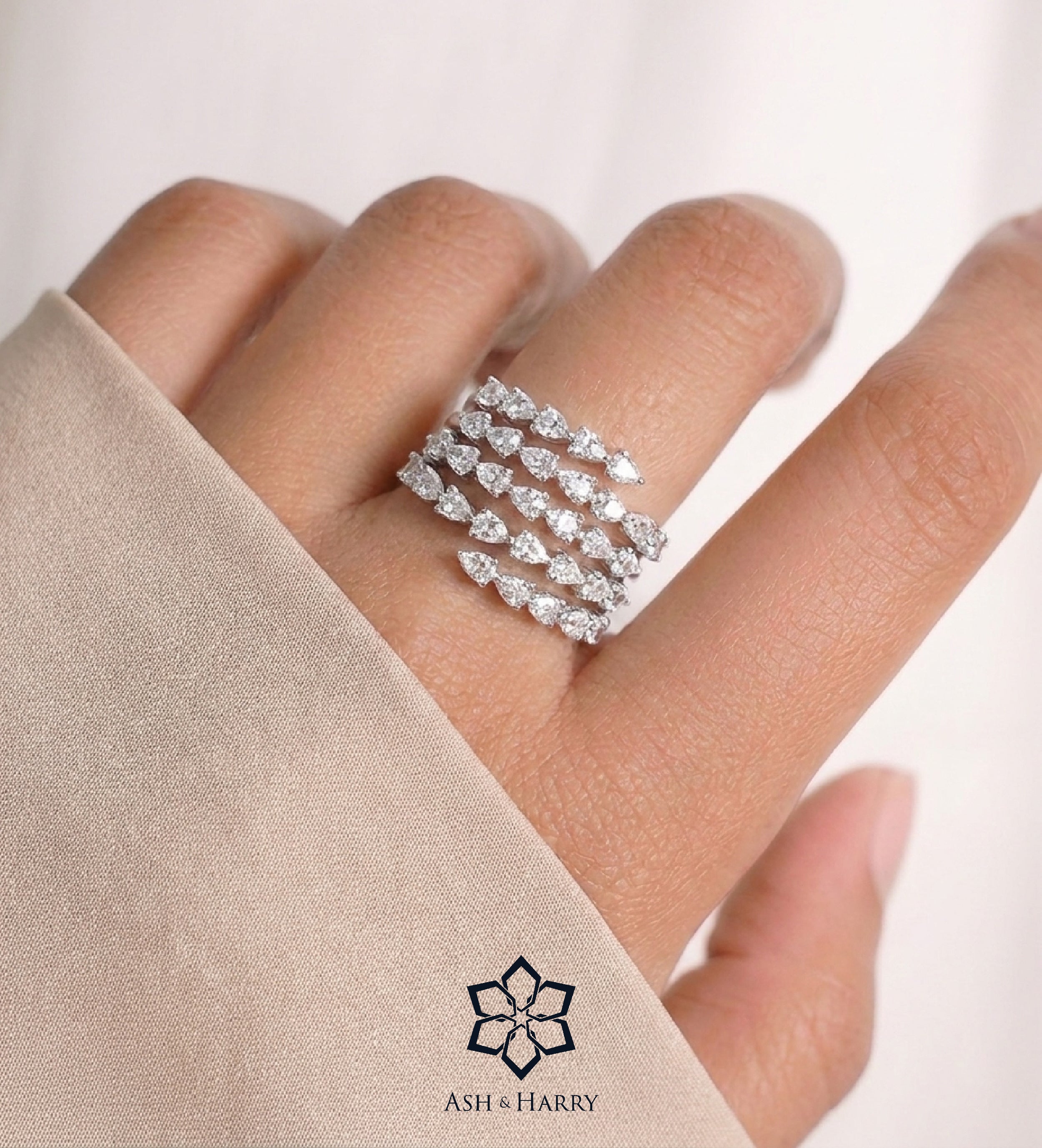 Symphony Of Stars Ring in 925 Silver with High - Quality White Simulated Diamonds - Ash & Harry