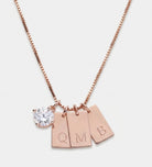 Tag Initial Necklace With 1CT Lab Diamond in 18K Rose Gold Plating on 925 Silver - Ash & Harry