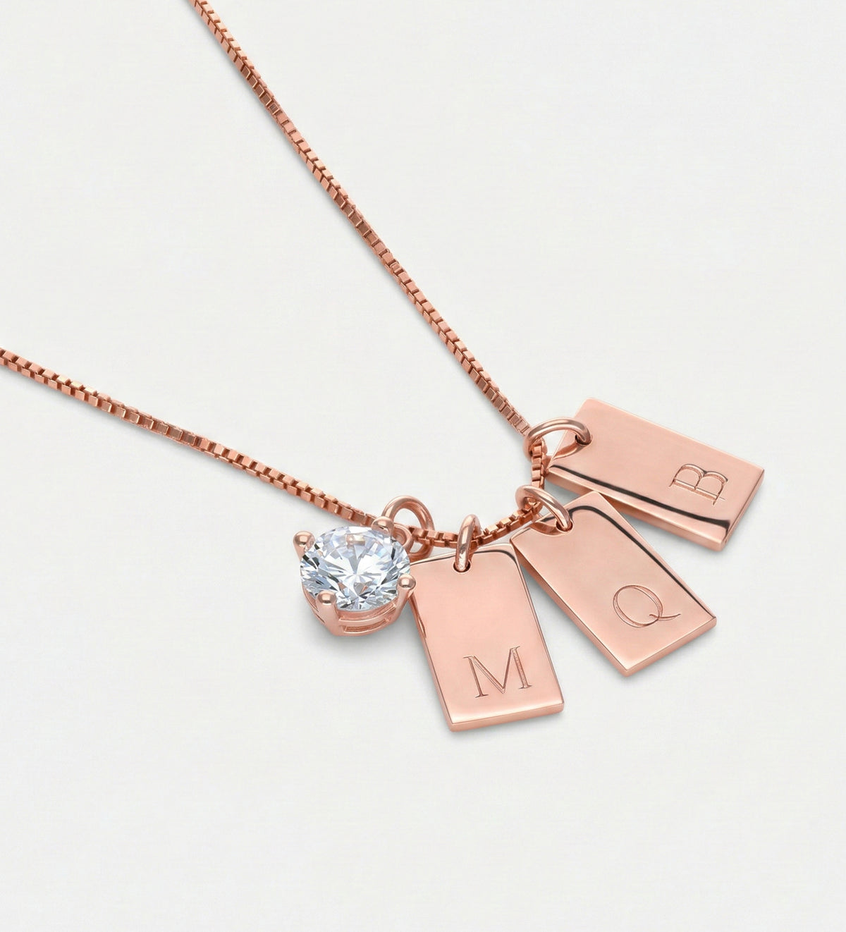 Tag Initial Necklace With 1CT Lab Diamond in 18K Rose Gold Plating on 925 Silver - Ash & Harry