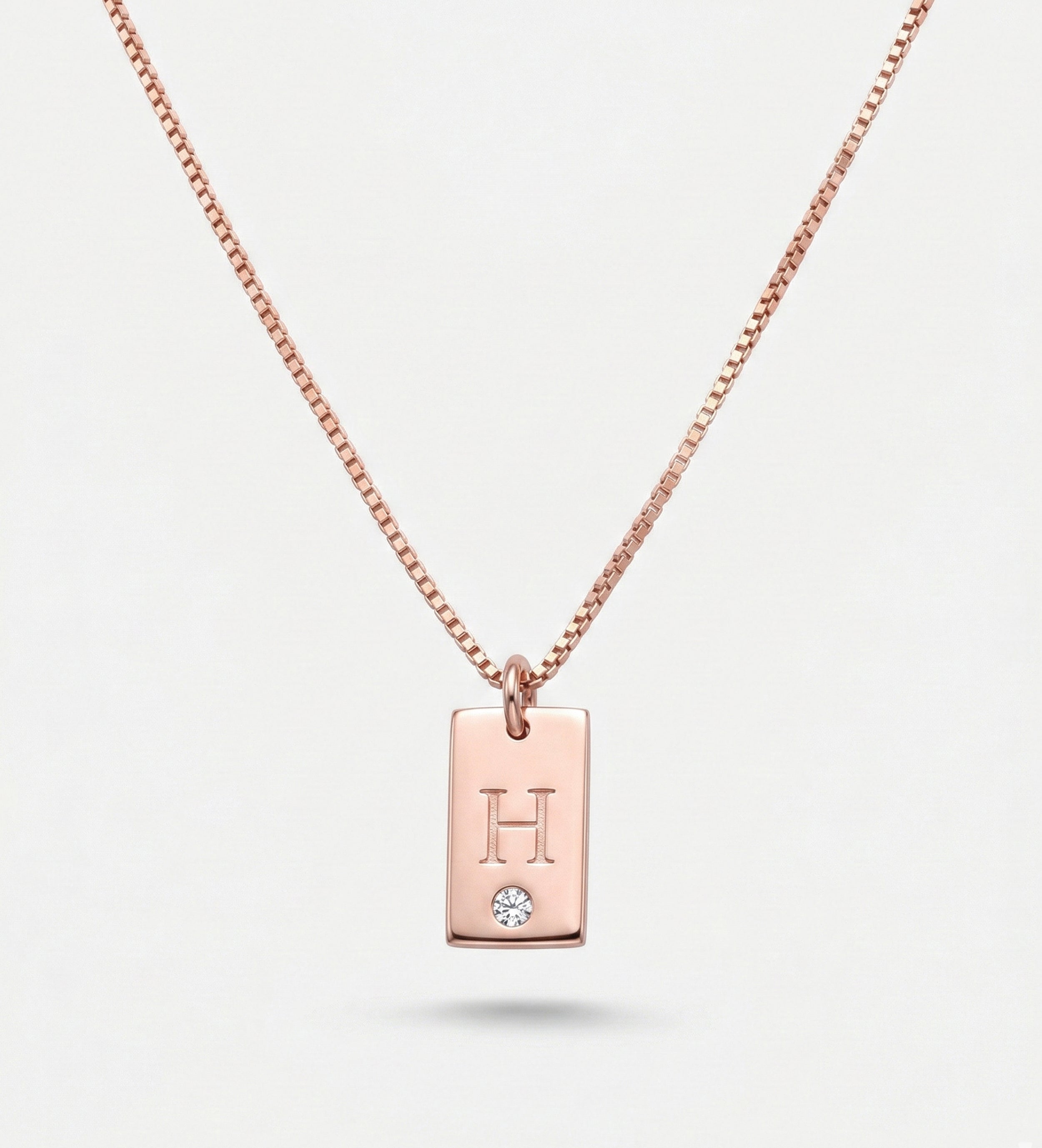 Tag Initial Necklace With Lab Diamond in 18K Rose Gold Plating on 925 Silver - Ash & Harry