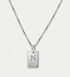Tag Initial Necklace With Lab Diamond in Rhodium Plating on 925 Silver - Ash & Harry