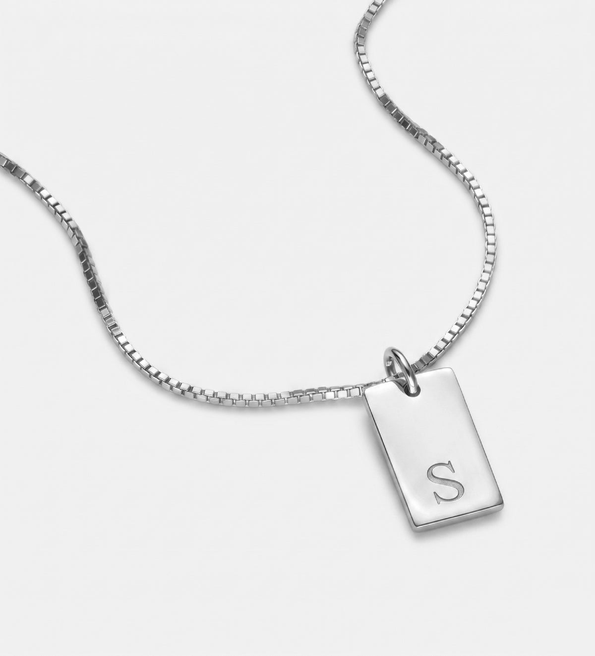 Tag Initial Necklace in Rhodium Plating on 925 Silver - Ash & Harry