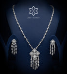 Tassel Line Long Chain Set in High Quality Simulated Diamonds Rhodium Plated - Ash & Harry