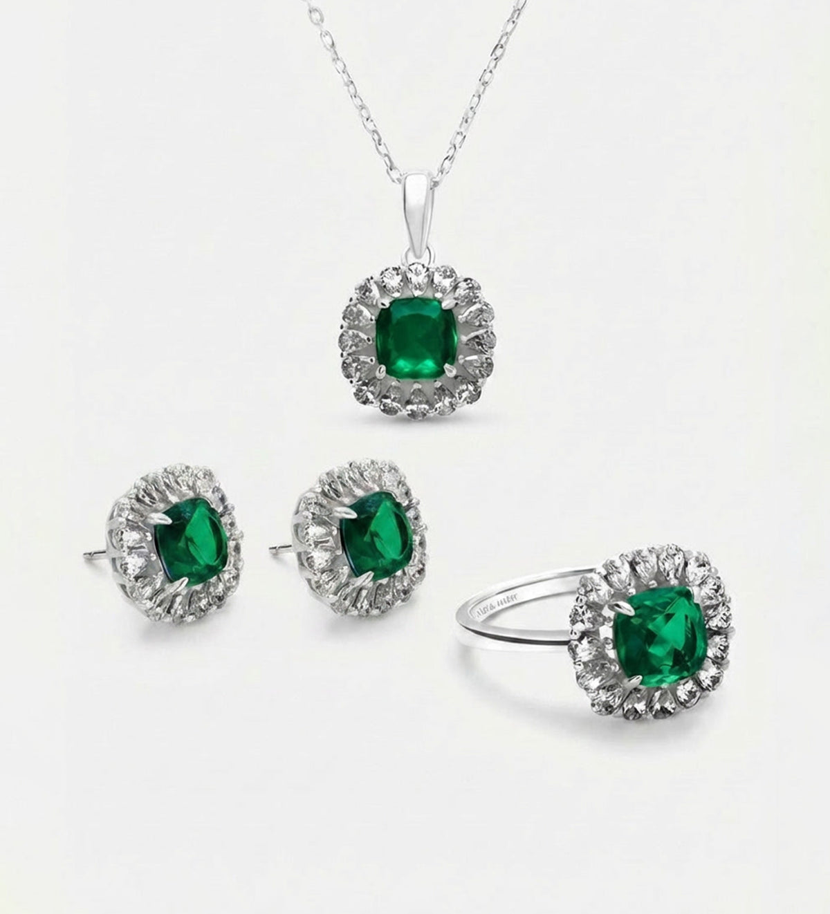 Timeless Emerald Garland Full Set in Silver - 3 Items - Ash & Harry