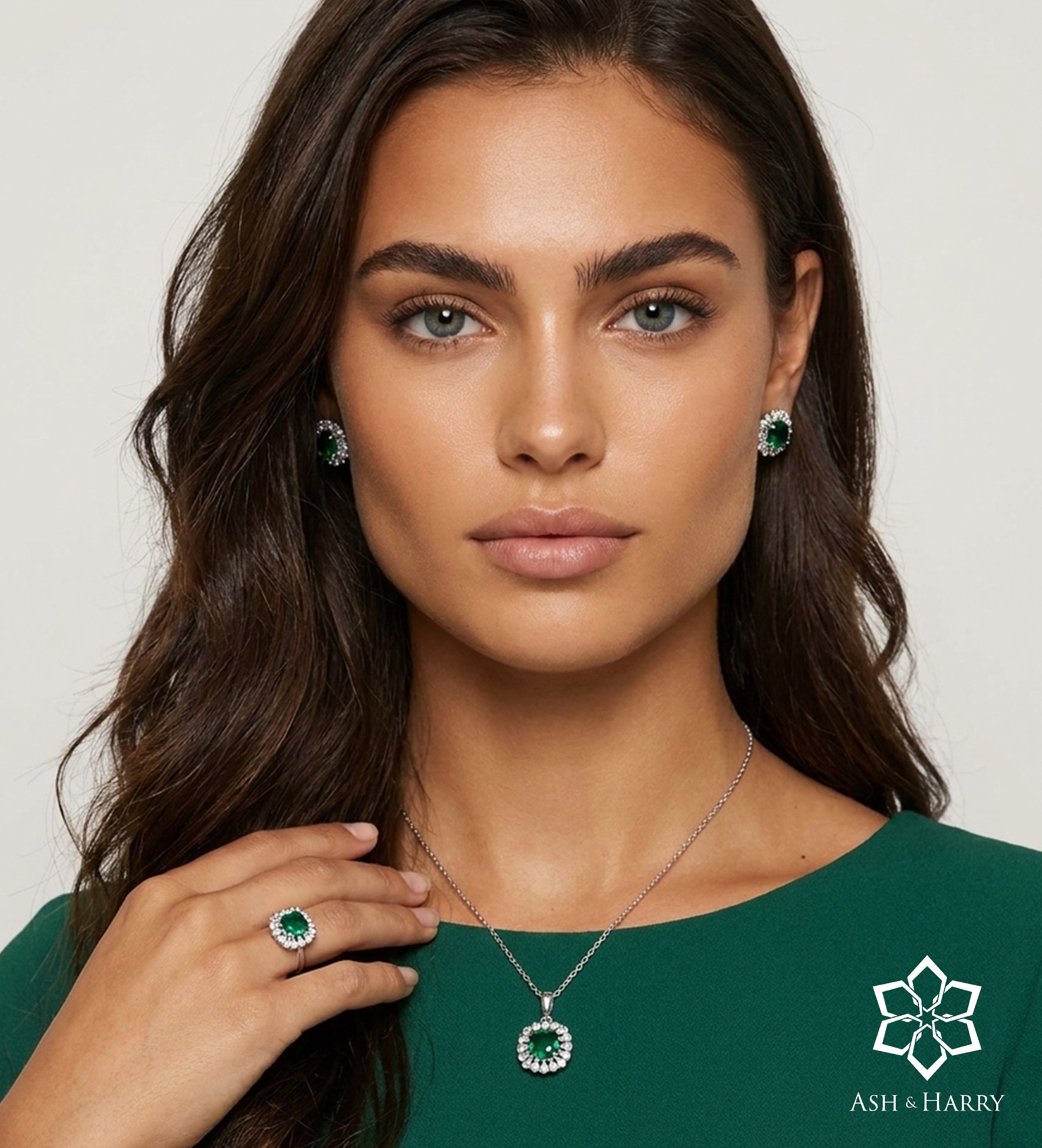 Timeless Emerald Garland Full Set in Silver - 3 Items - Ash & Harry