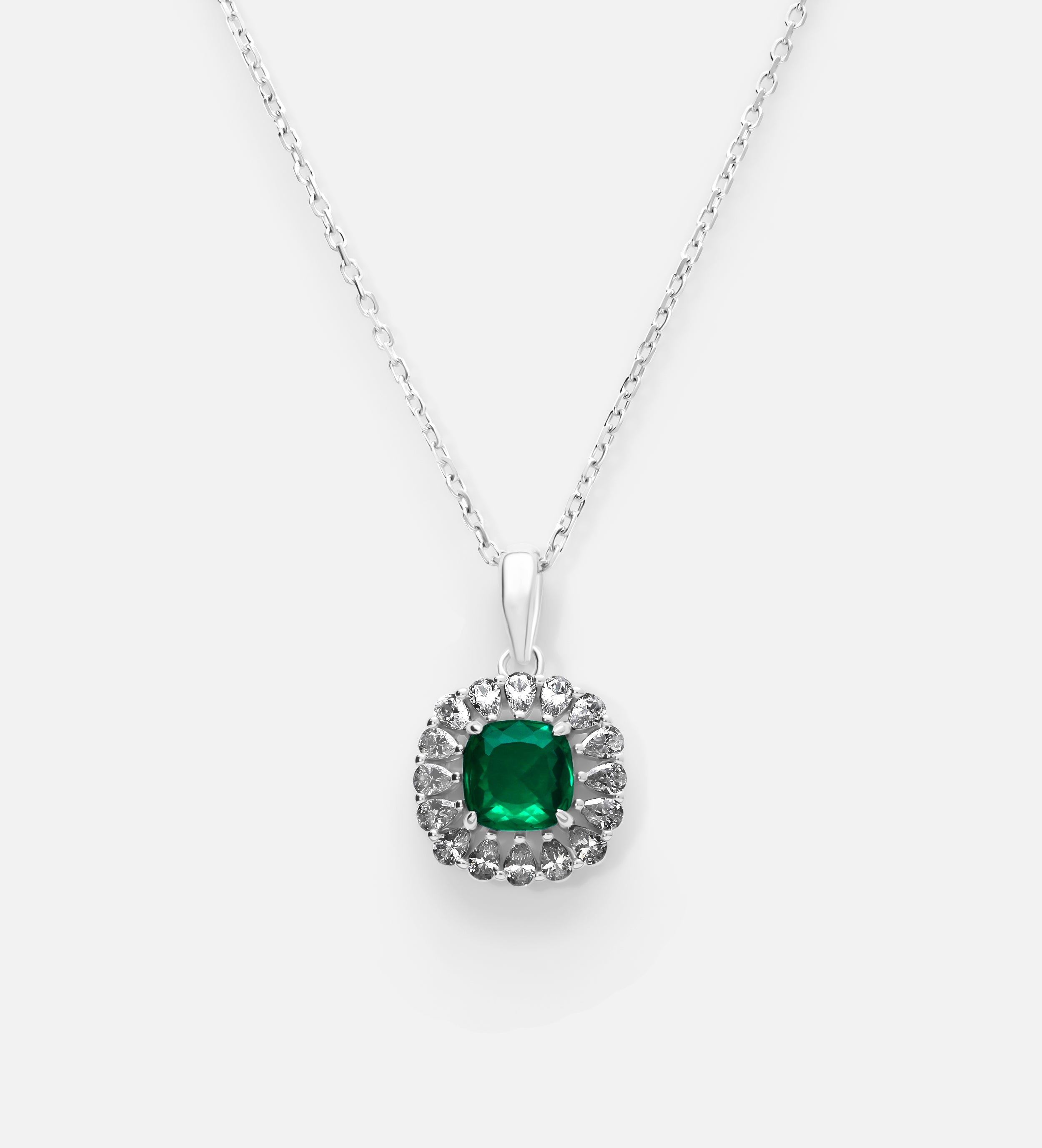 Timeless Emerald Garland Pendant in 925 Silver High Quality Simulated Diamonds and Crafted Emerald Stone - Ash & Harry