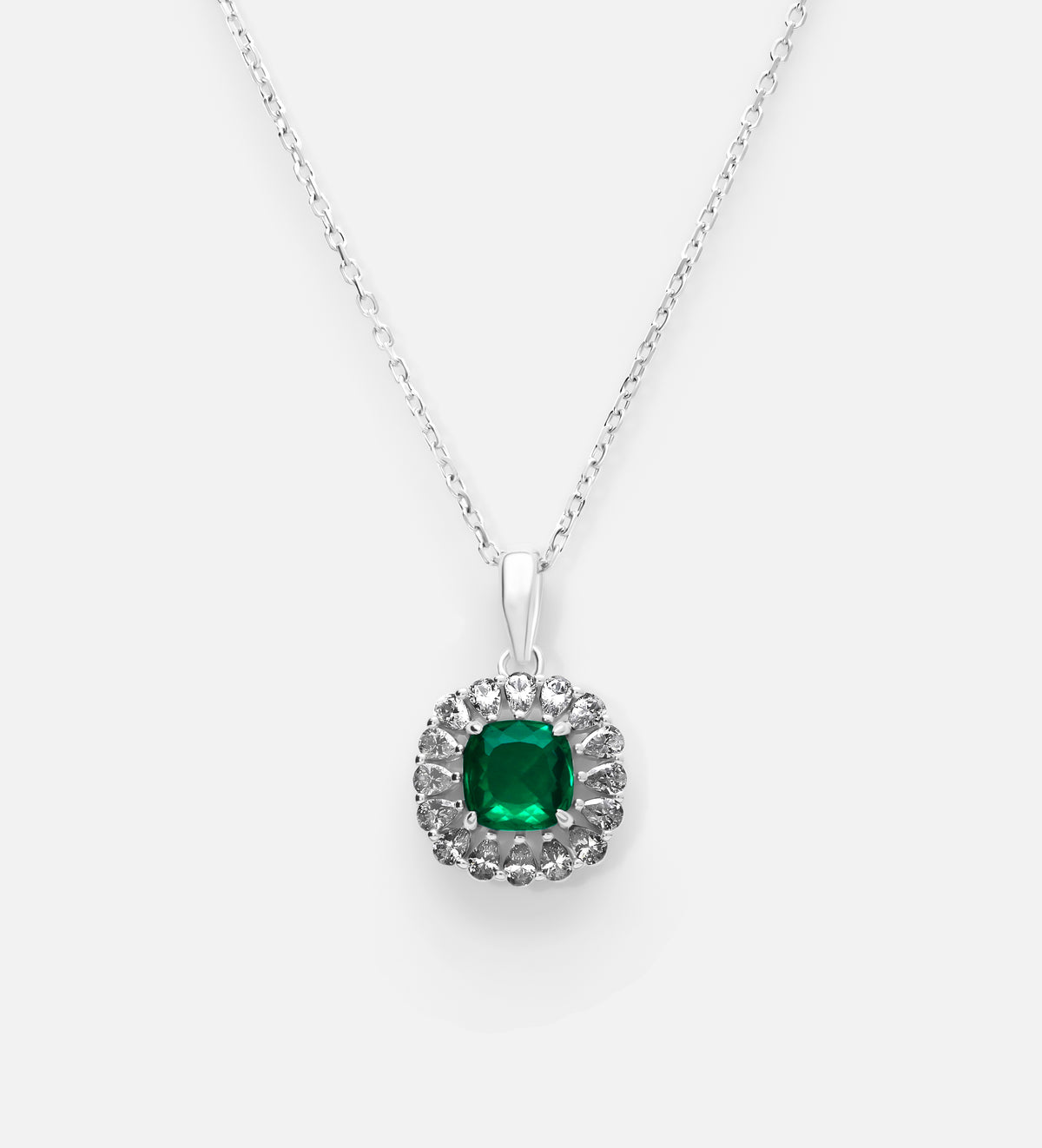 Timeless Emerald Garland Pendant in 925 Silver High Quality Simulated Diamonds and Crafted Emerald Stone - Ash & Harry