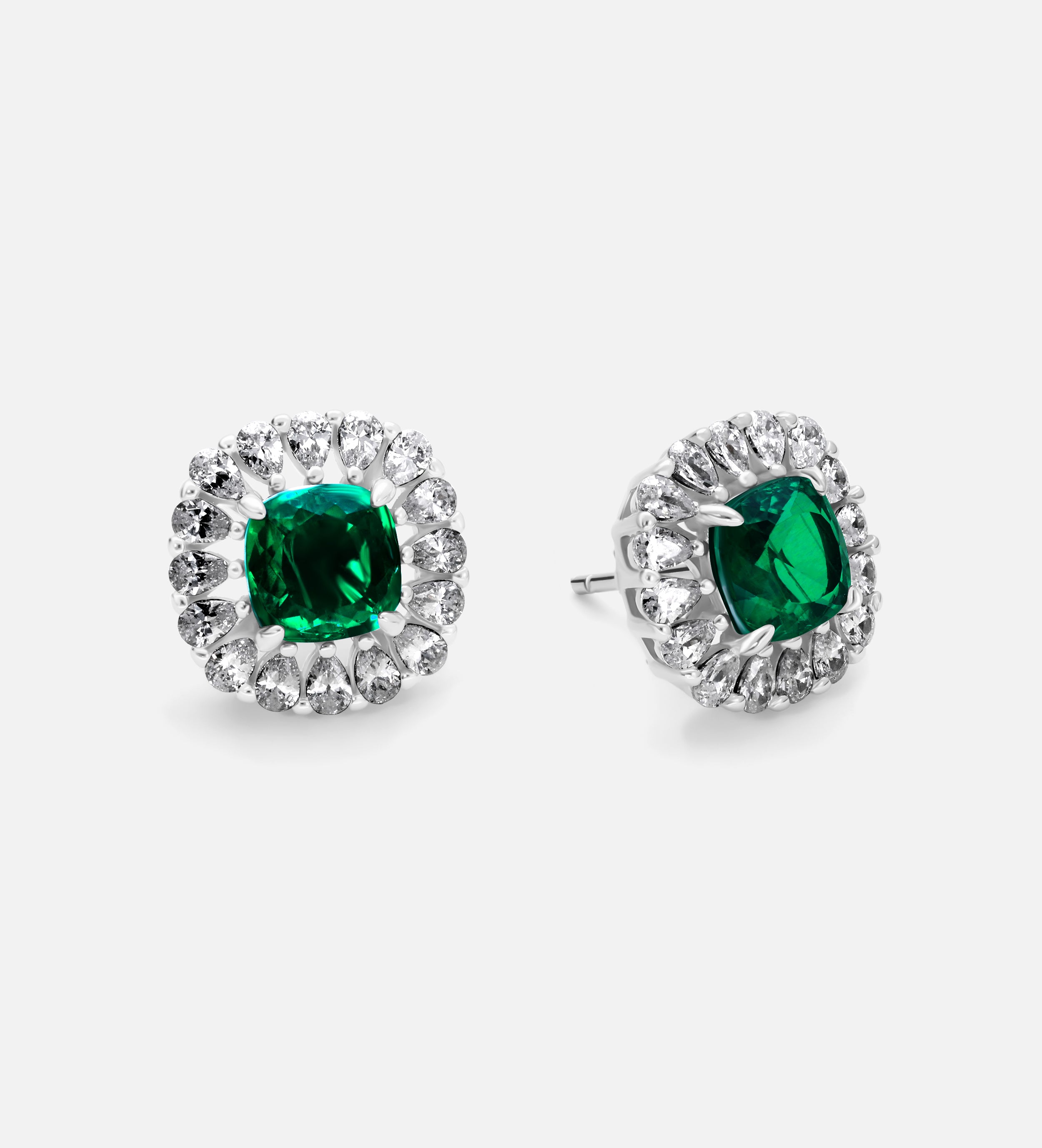 Timeless Emerald Garland Studs in 925 Silver High Quality Simulated Diamonds and Crafted Emerald Stones - Ash & Harry