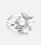 Trio Pearl Bloom Ring With Fresh Water Pearls and High Quality Simulated Diamonds in 925 Silver - Ash & Harry