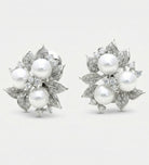 Trio Pearl Bloom Studs With Fresh Water Pearls and High Quality Simulated Diamonds in 925 Silver - Ash & Harry