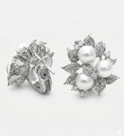 Trio Pearl Bloom Studs With Fresh Water Pearls and High Quality Simulated Diamonds in 925 Silver - Ash & Harry