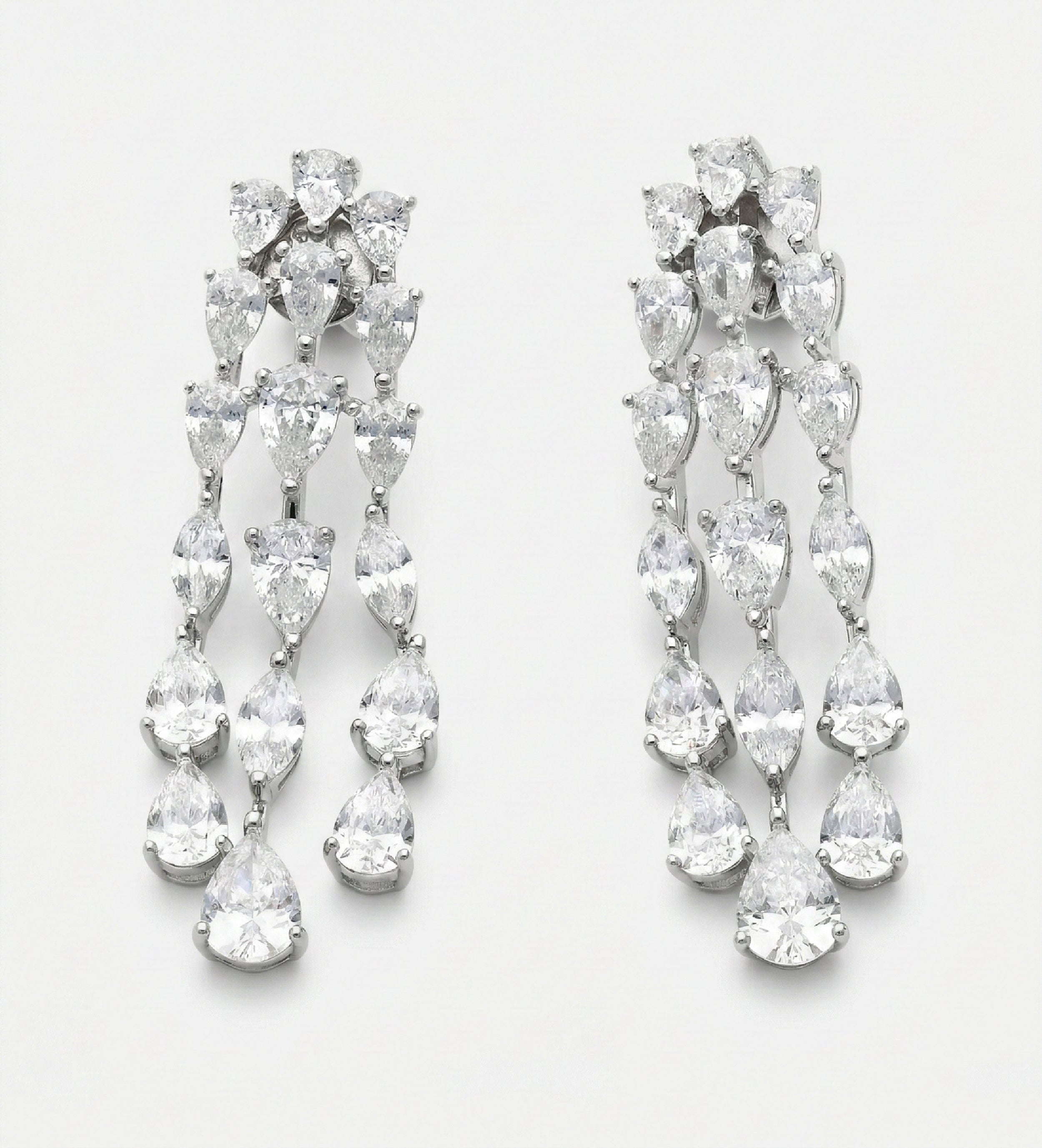 Triple Teardrop Cascade Earrings in 925 Silver with Teardrop - Cut High - Quality Simulated Diamonds - Ash & Harry