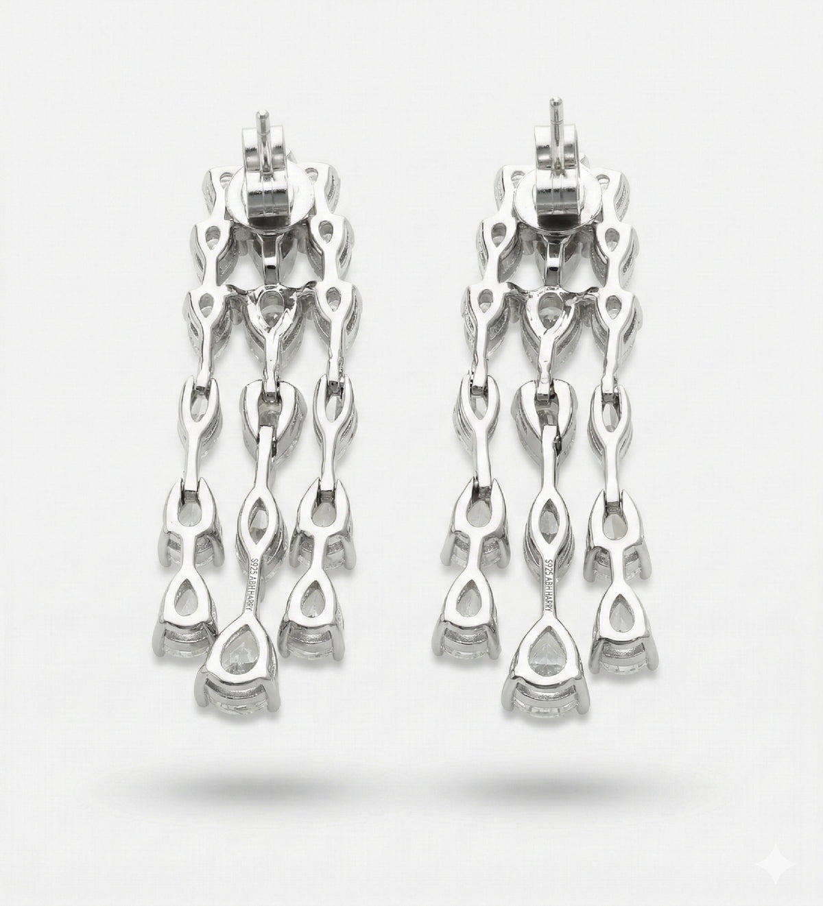 Triple Teardrop Cascade Earrings in 925 Silver with Teardrop - Cut High - Quality Simulated Diamonds - Ash & Harry
