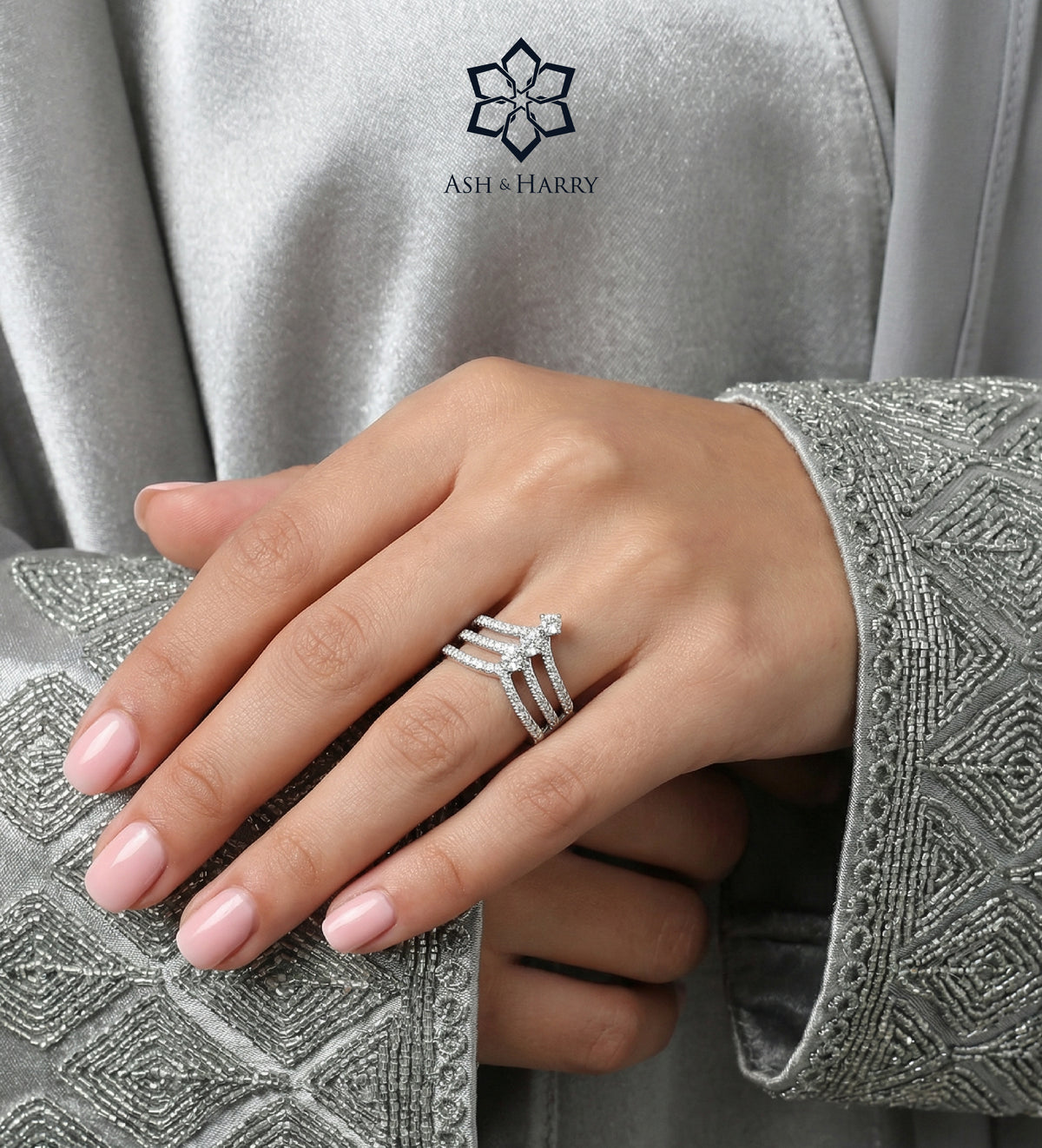 Triple Crown Ring in 925 Silver with High - Quality Simulated Diamonds - Ash & Harry