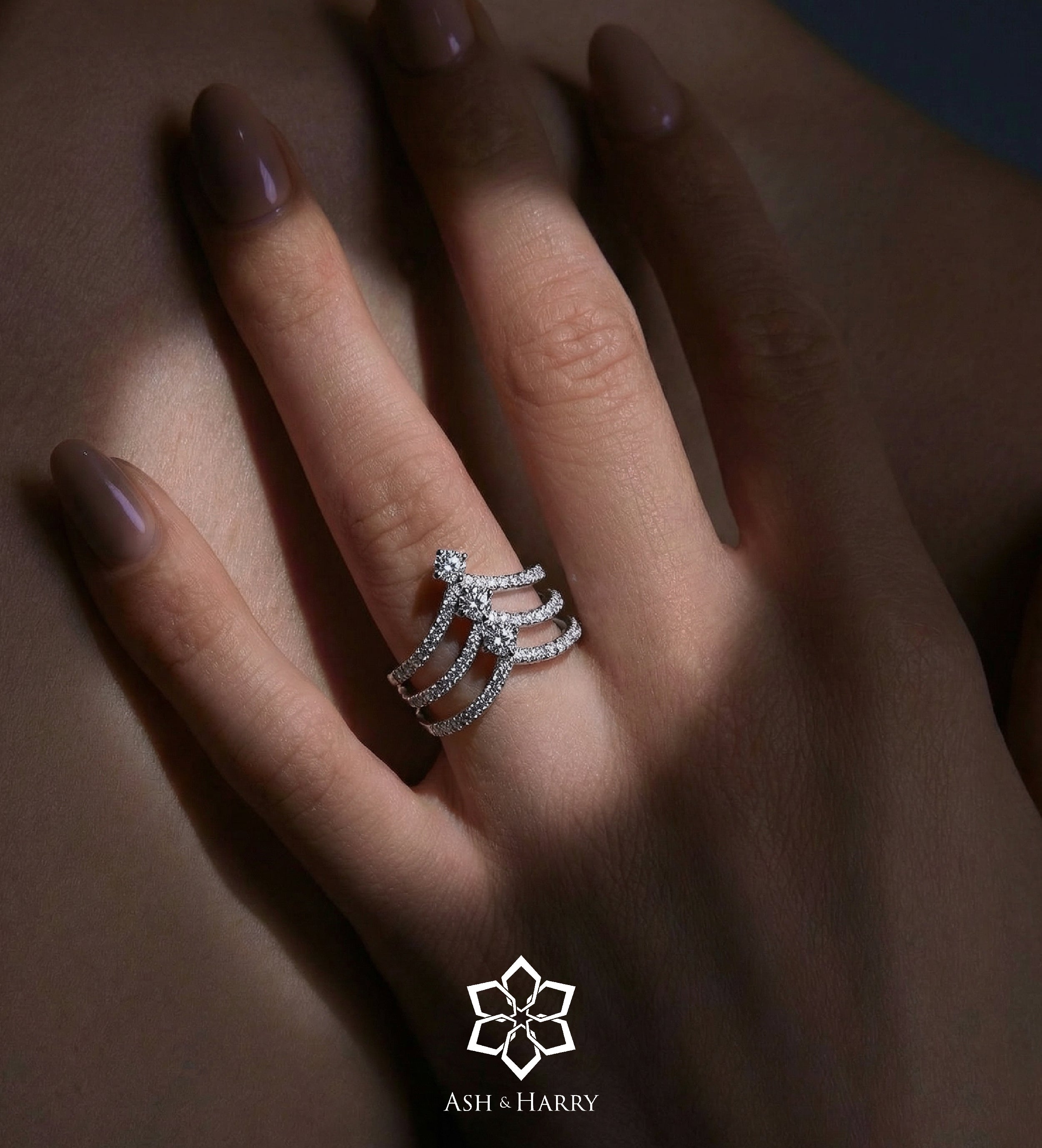 Triple Crown Ring in 925 Silver with High - Quality Simulated Diamonds - Ash & Harry