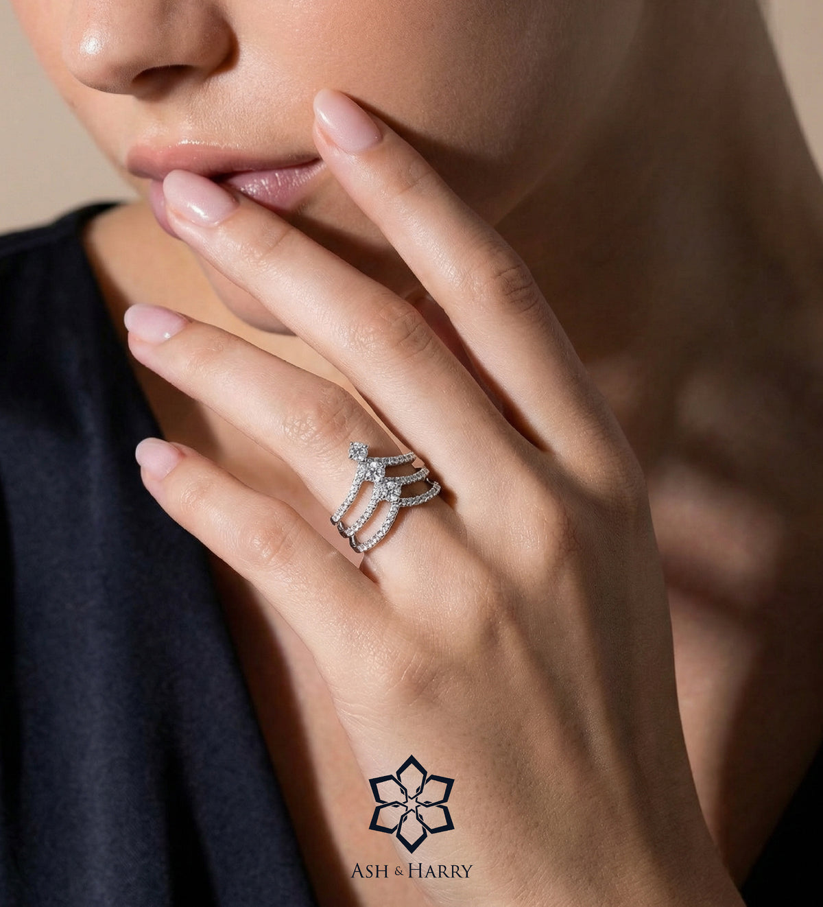 Triple Crown Ring in 925 Silver with High - Quality Simulated Diamonds - Ash & Harry