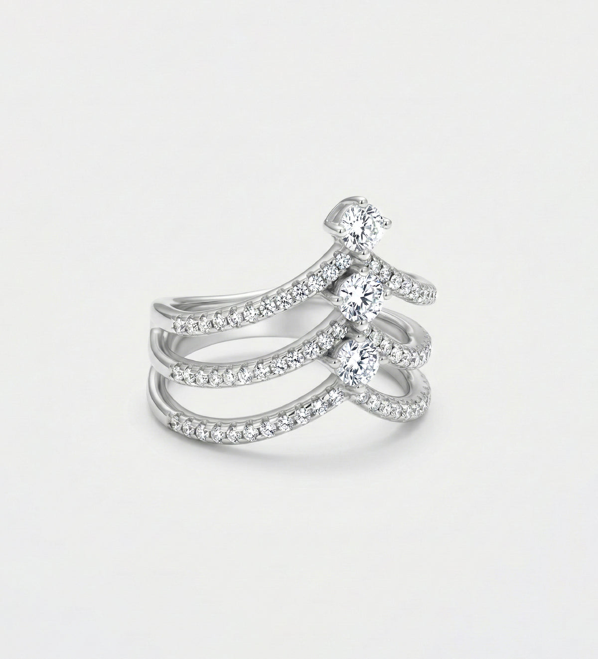 Triple Crown Ring in 925 Silver with High - Quality Simulated Diamonds - Ash & Harry