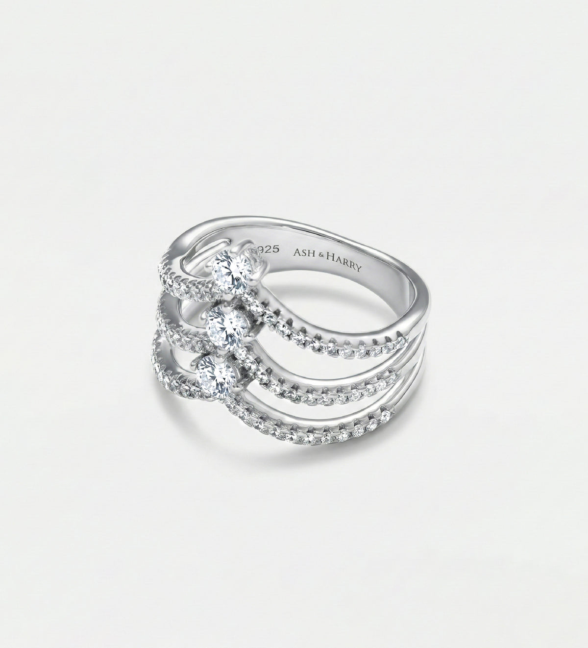 Triple Crown Ring in 925 Silver with High - Quality Simulated Diamonds - Ash & Harry