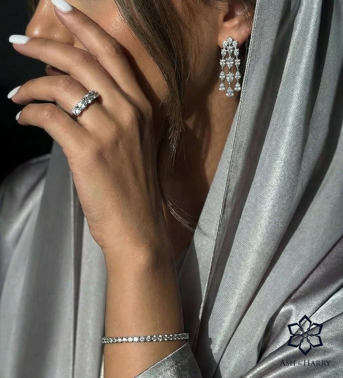 Triple Teardrop Cascade Earrings in 925 Silver with Teardrop - Cut High - Quality Simulated Diamonds - Ash & Harry