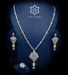 Verona Art Deco Long Chain Statement Set with Emerald - Cut Simulated Diamond Centerpiece in Rhodium Plated Finish - Ash & Harry