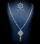 Verona Art Deco Long Chain Statement Set with Emerald - Cut Simulated Diamond Centerpiece in Rhodium Plated Finish - Ash & Harry