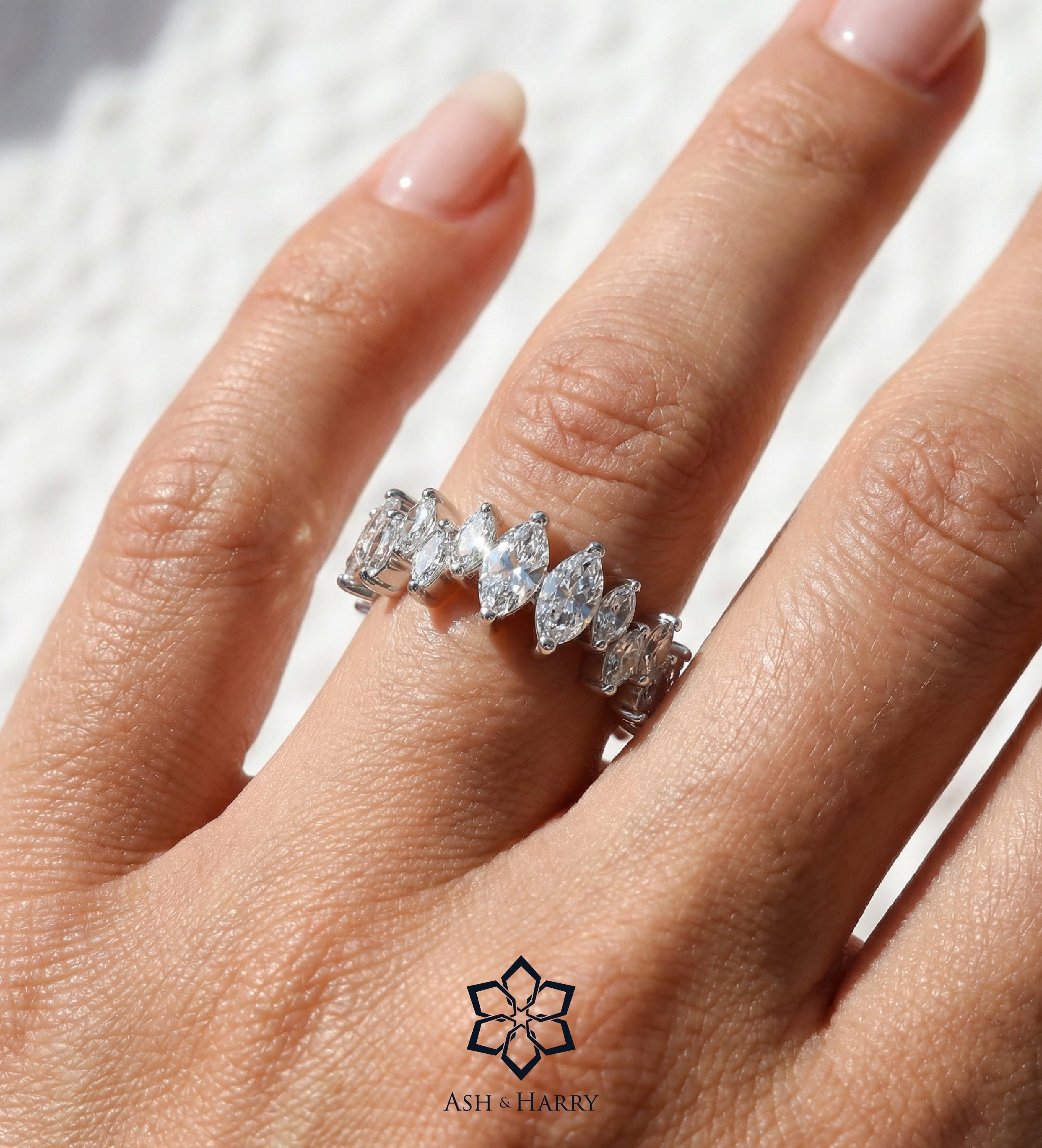 Verona Marquise Ring in 925 Silver with High - Quality White Simulated Diamonds - Ash & Harry
