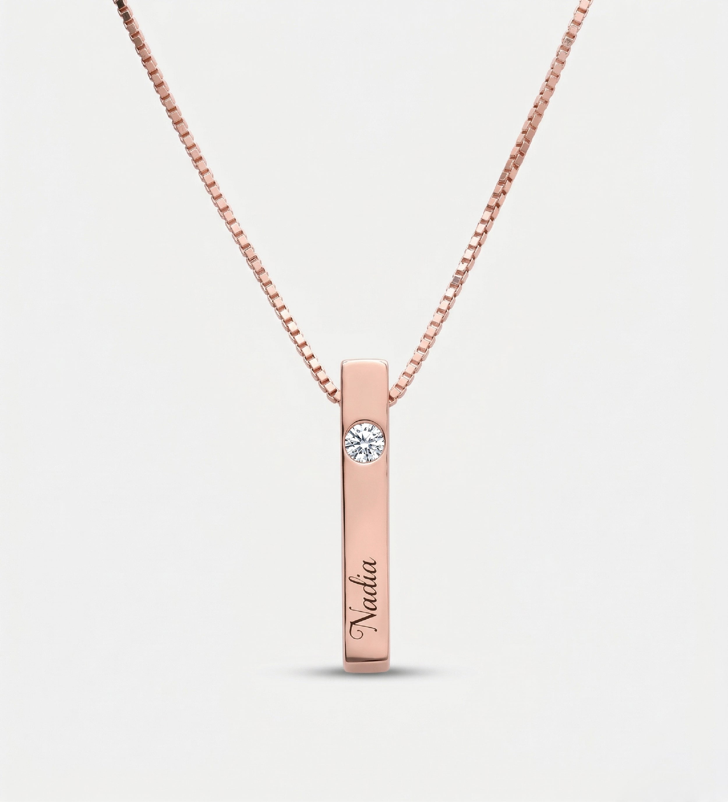 Vertical Bar Necklace With 0.25CT Lab Diamond in 18K Rose Gold Plating on 925 Silver - Ash & Harry