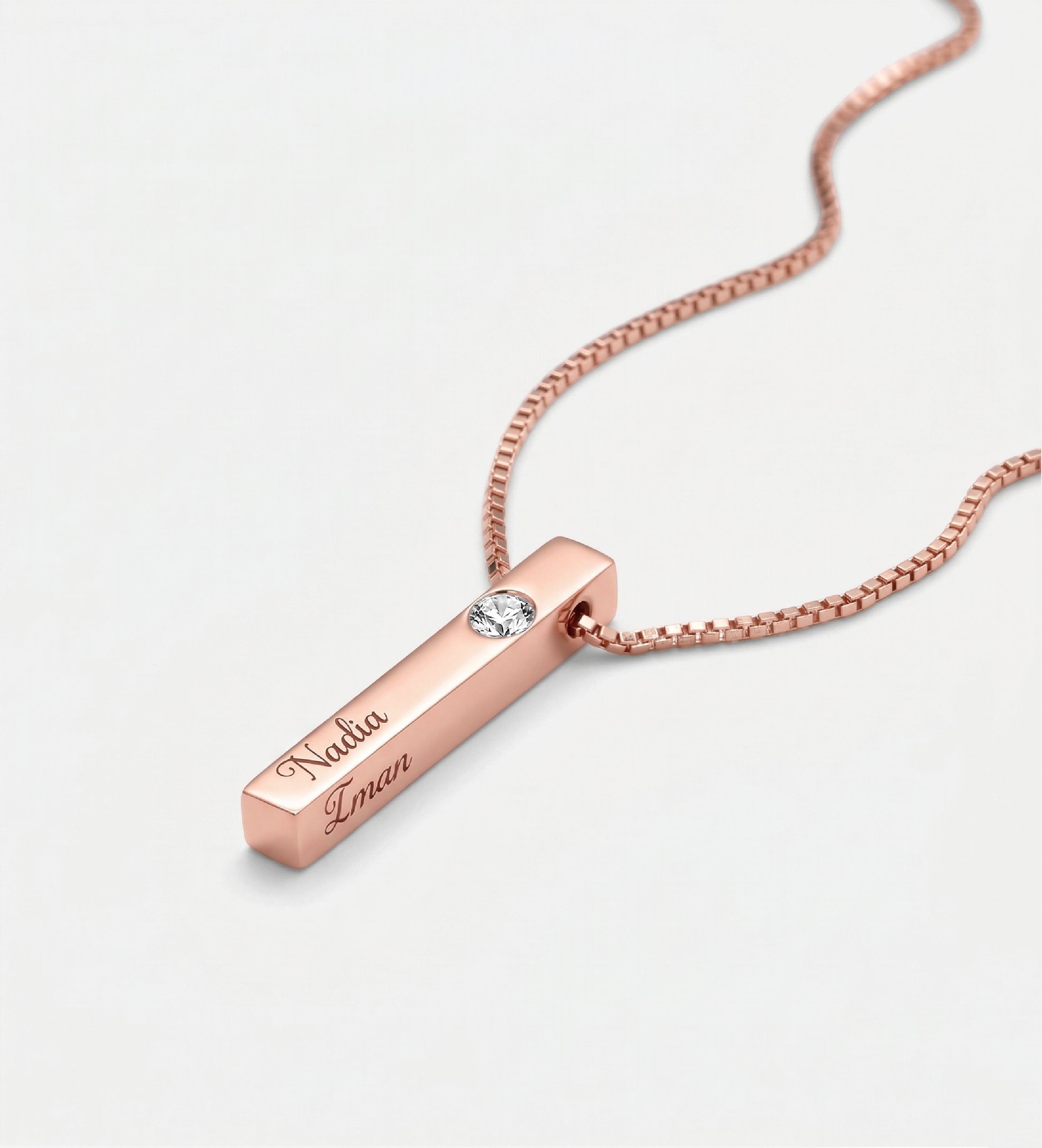 Vertical Bar Necklace With 0.25CT Lab Diamond in 18K Rose Gold Plating on 925 Silver - Ash & Harry