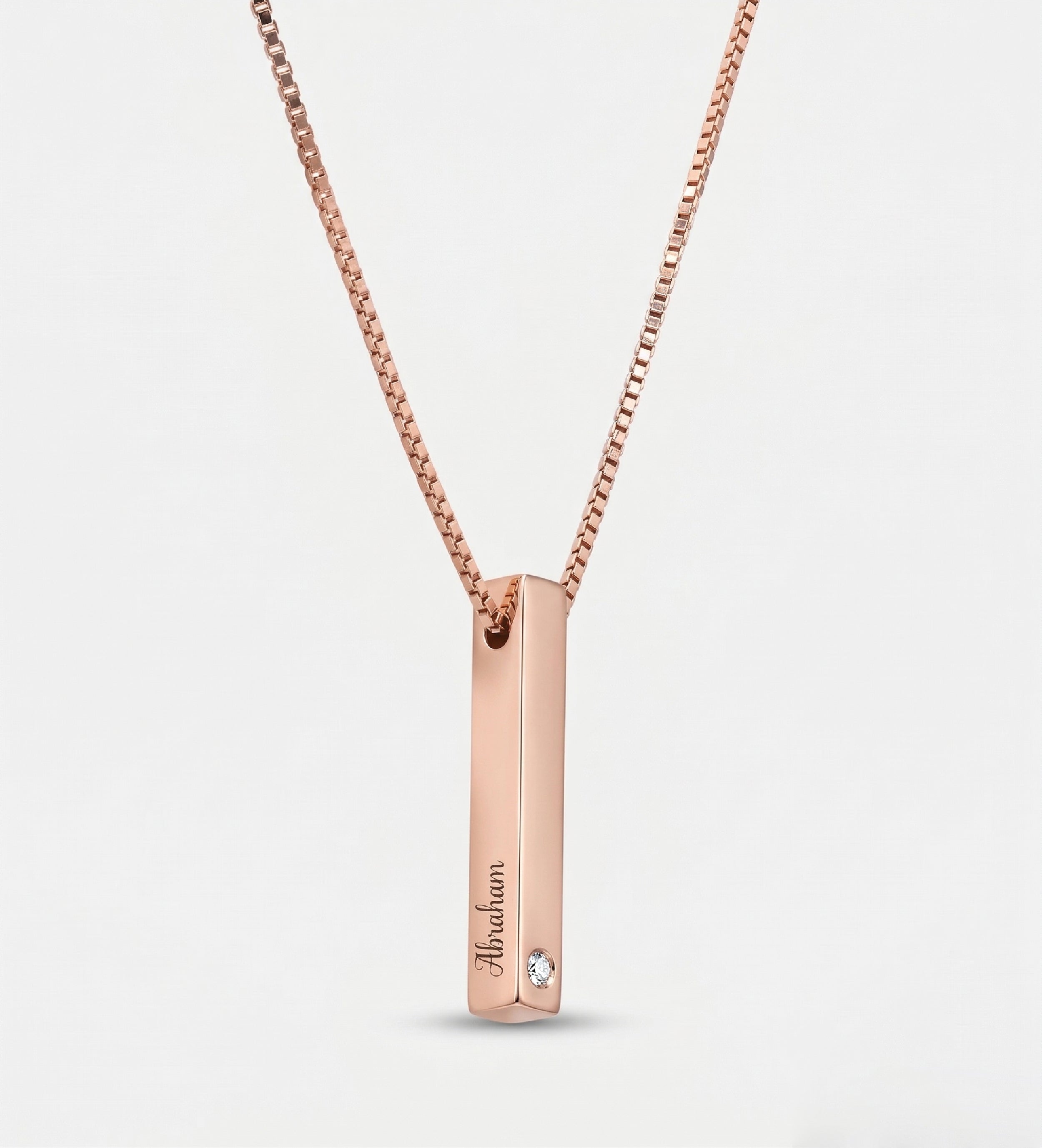 Vertical Bar Necklace With Lab Diamond in 18K Rose Gold Plating on 925 Silver - Ash & Harry