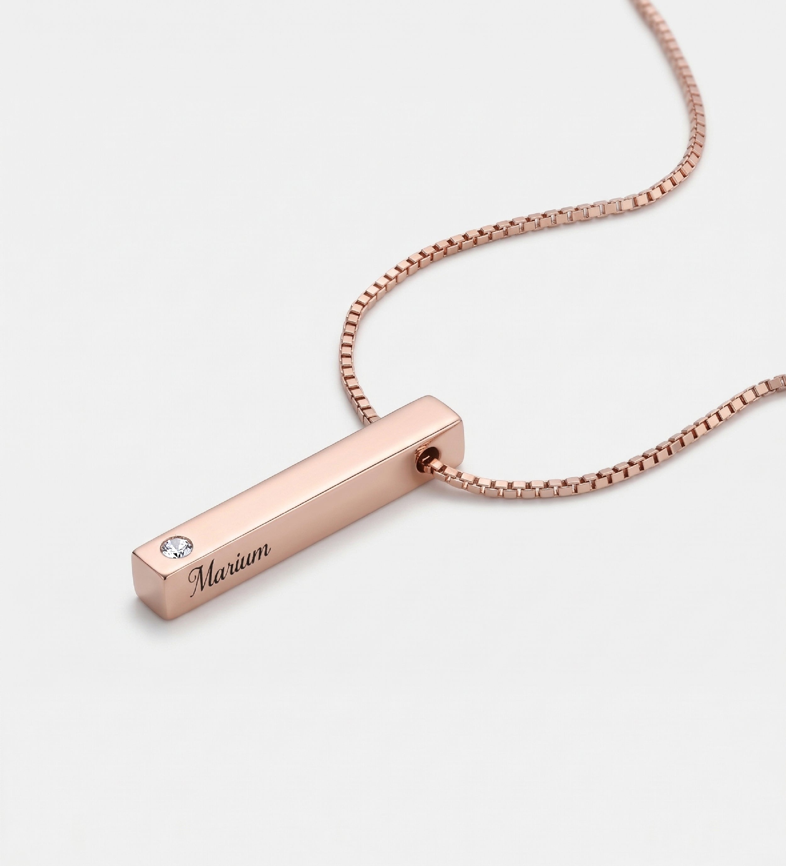 Vertical Bar Necklace With Lab Diamond in 18K Rose Gold Plating on 925 Silver - Ash & Harry