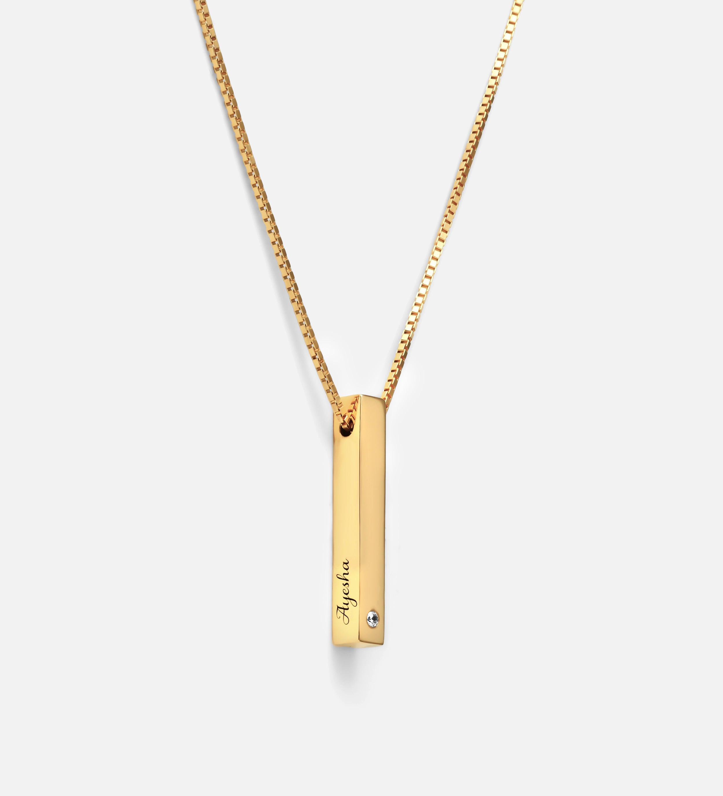 Vertical Bar Necklace With Lab Diamond in 18K Gold Plating on 925 Silver - Ash & Harry