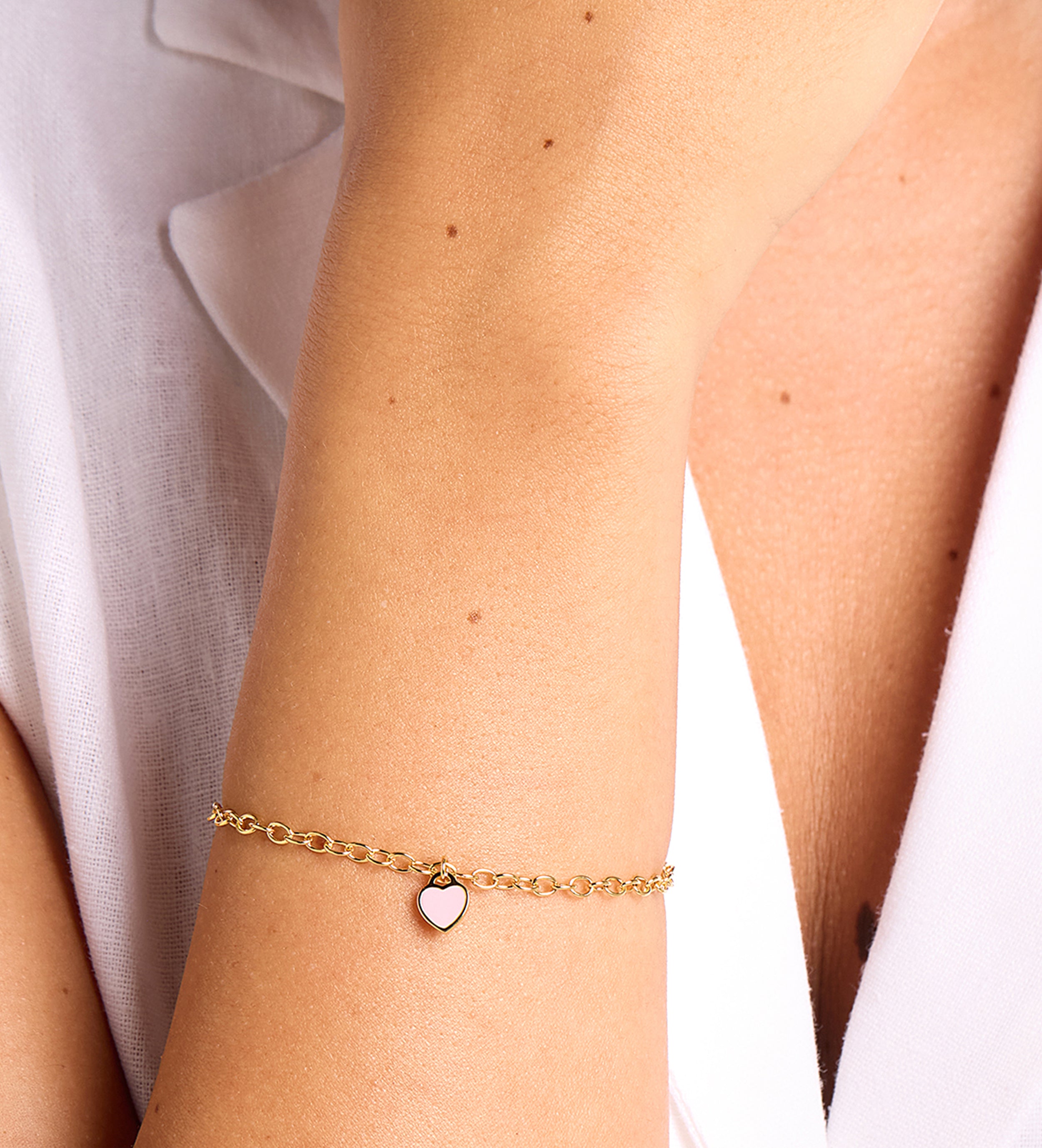 Pink Heart Chain Bracelet in 18k Gold Plating on 925 Silver - Ash & Harry