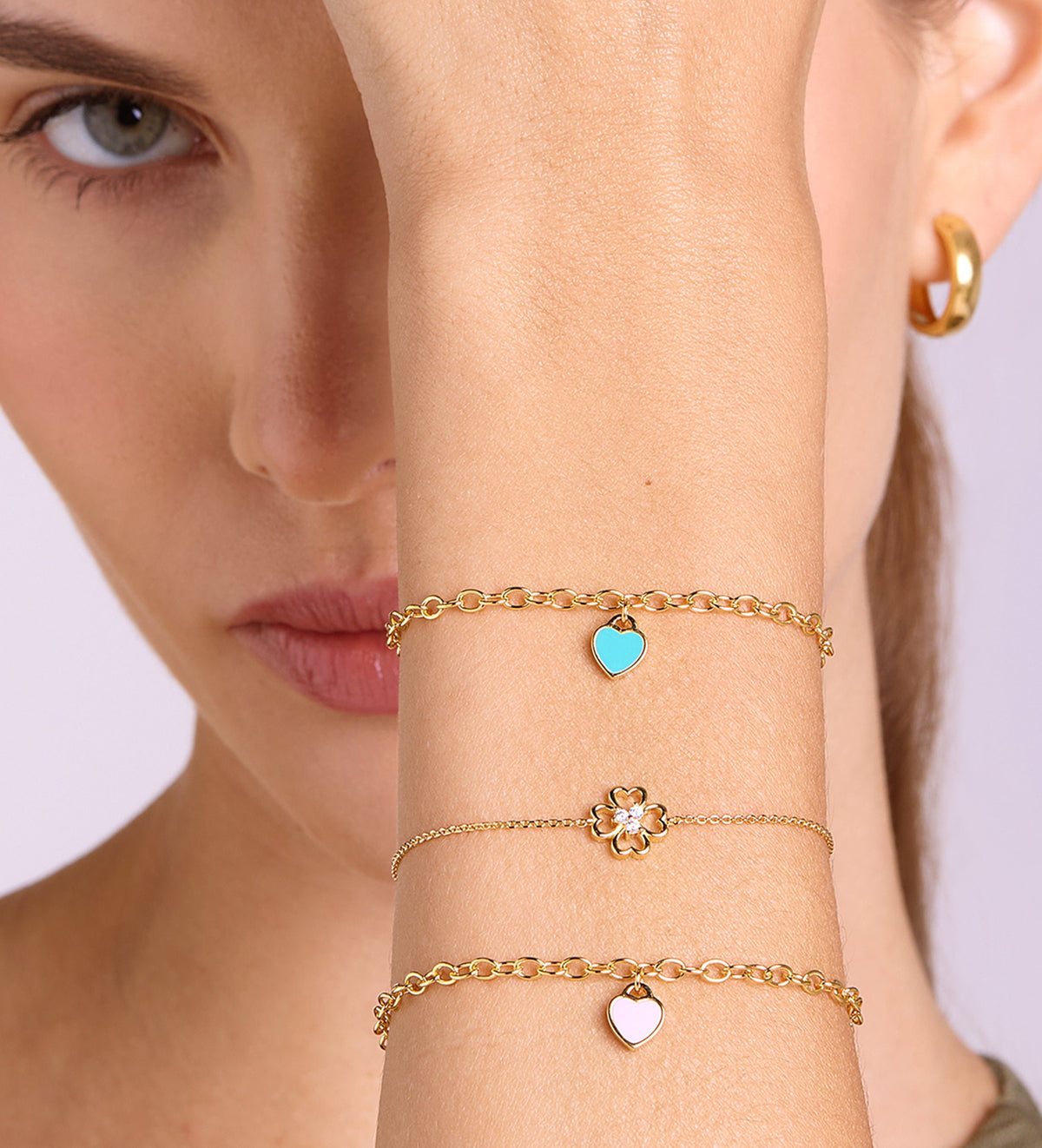 Pink Heart Chain Bracelet in 18k Gold Plating on 925 Silver - Ash & Harry