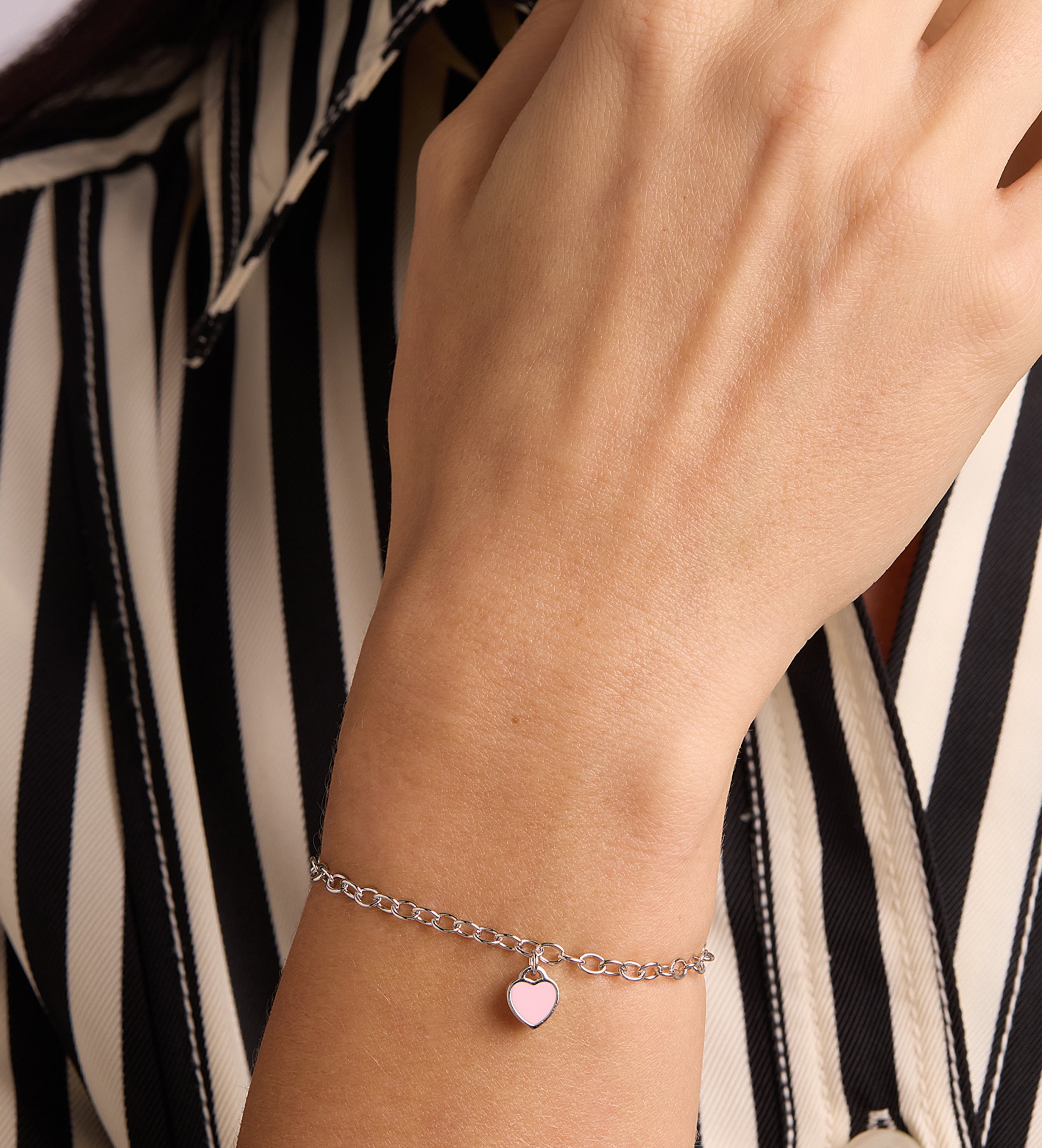Pink Heart Chain Bracelet in Rhodium Plating on 925 Silver - Ash & Harry