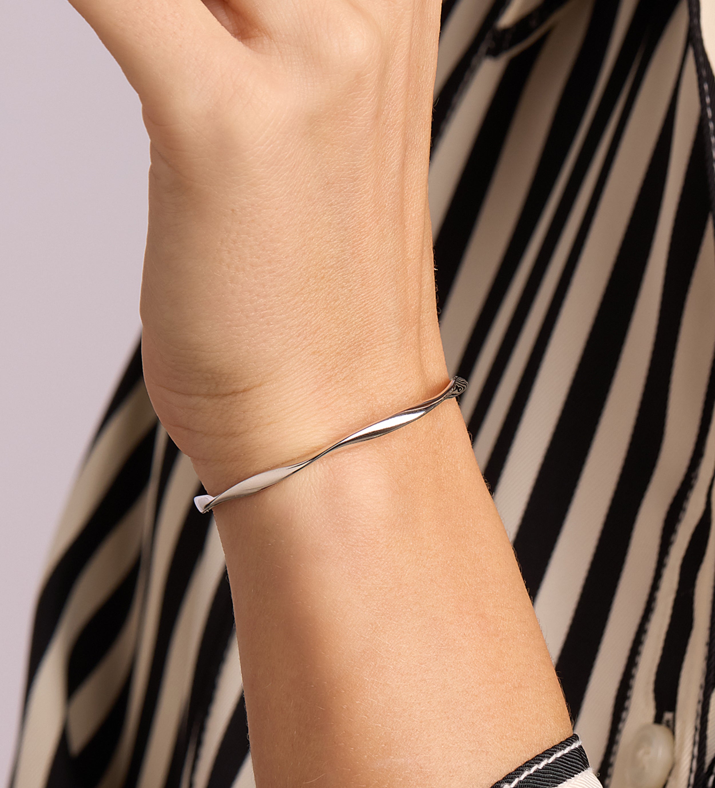 Ripple Wave Cuff Bracelet in Rhodium Plating on 925 Silver - Ash & Harry