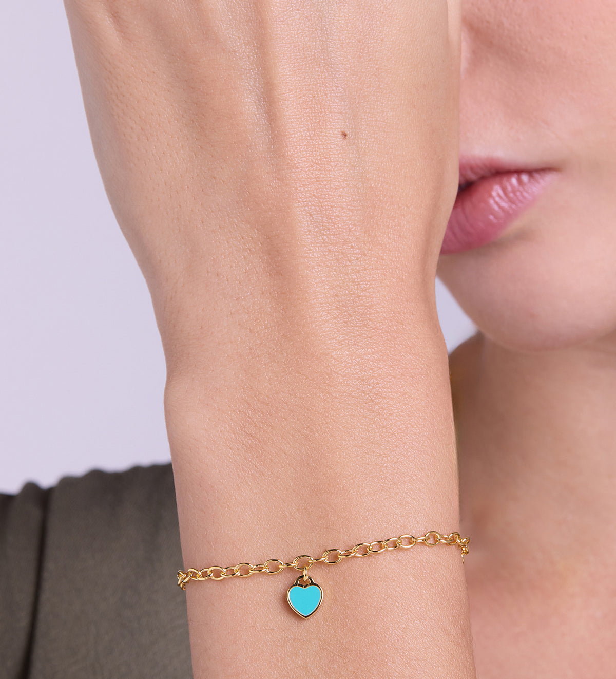 Turquoise Heart Chain Bracelet in 18k Gold Plating on 925 Silver - Ash & Harry