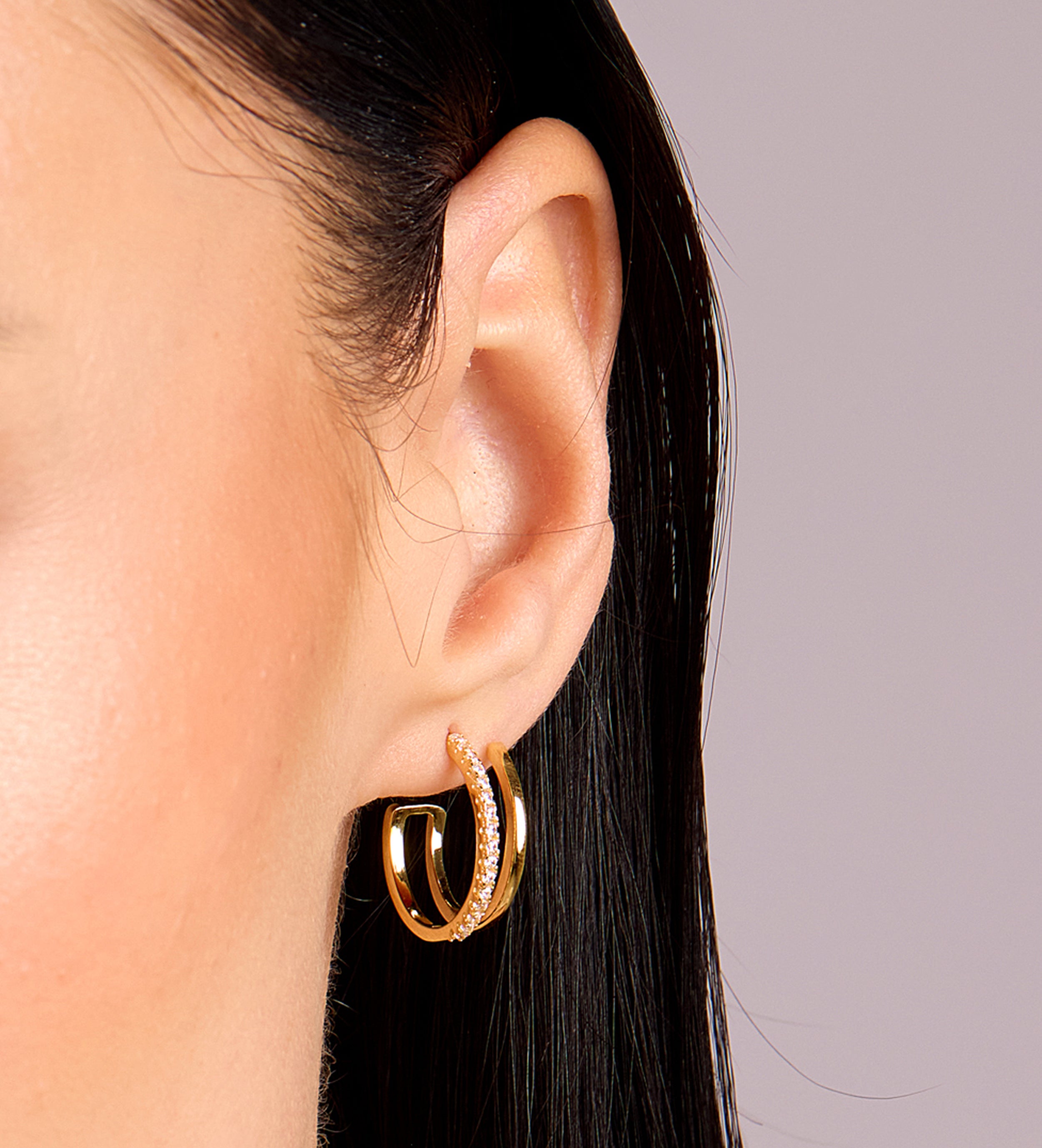 Double Huggie Earrings in 18k Gold Plating on 925 Silver - Ash & Harry