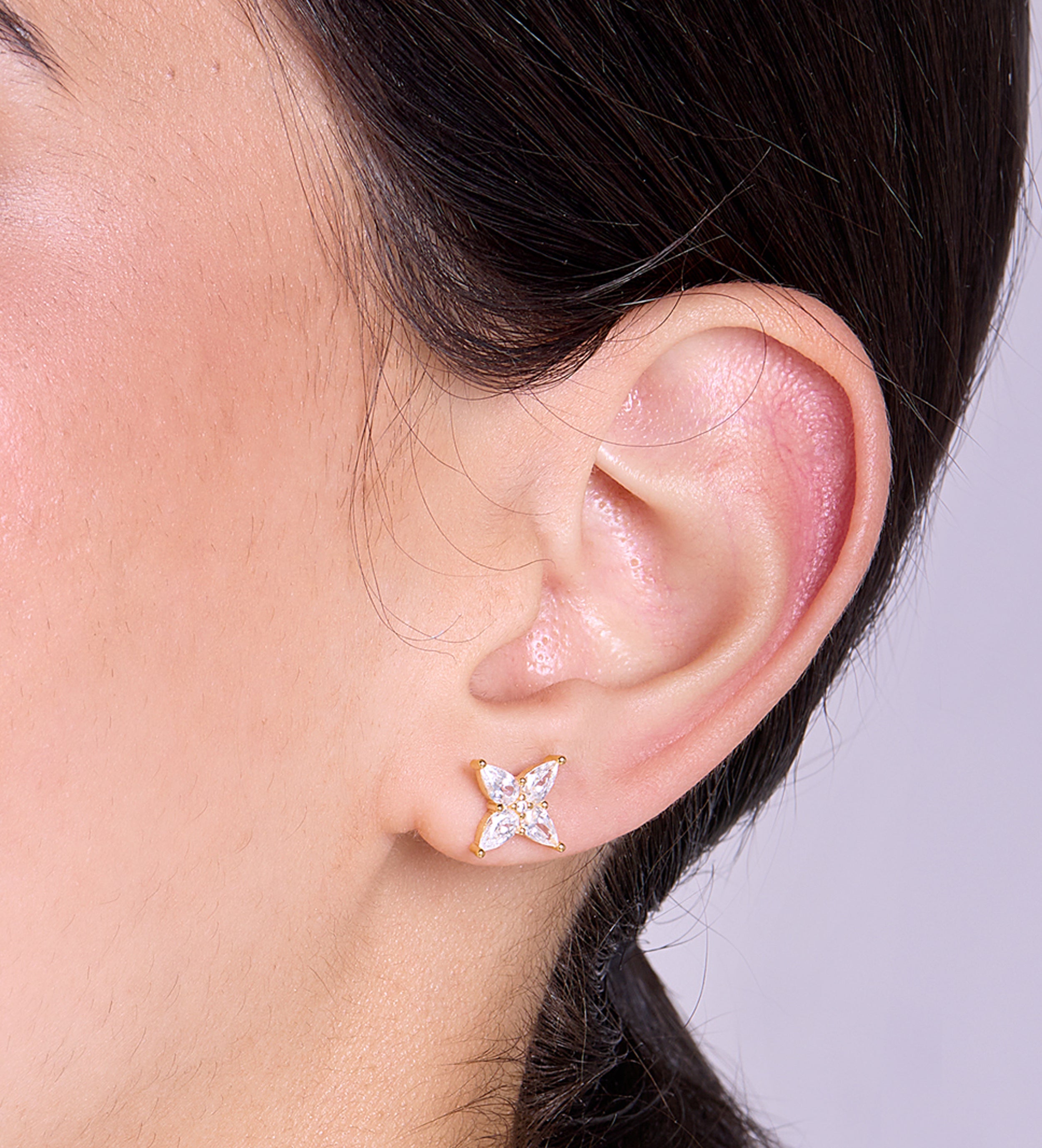 Pave Flower Studs in 18k Gold Plating on 925 Silver - Ash & Harry
