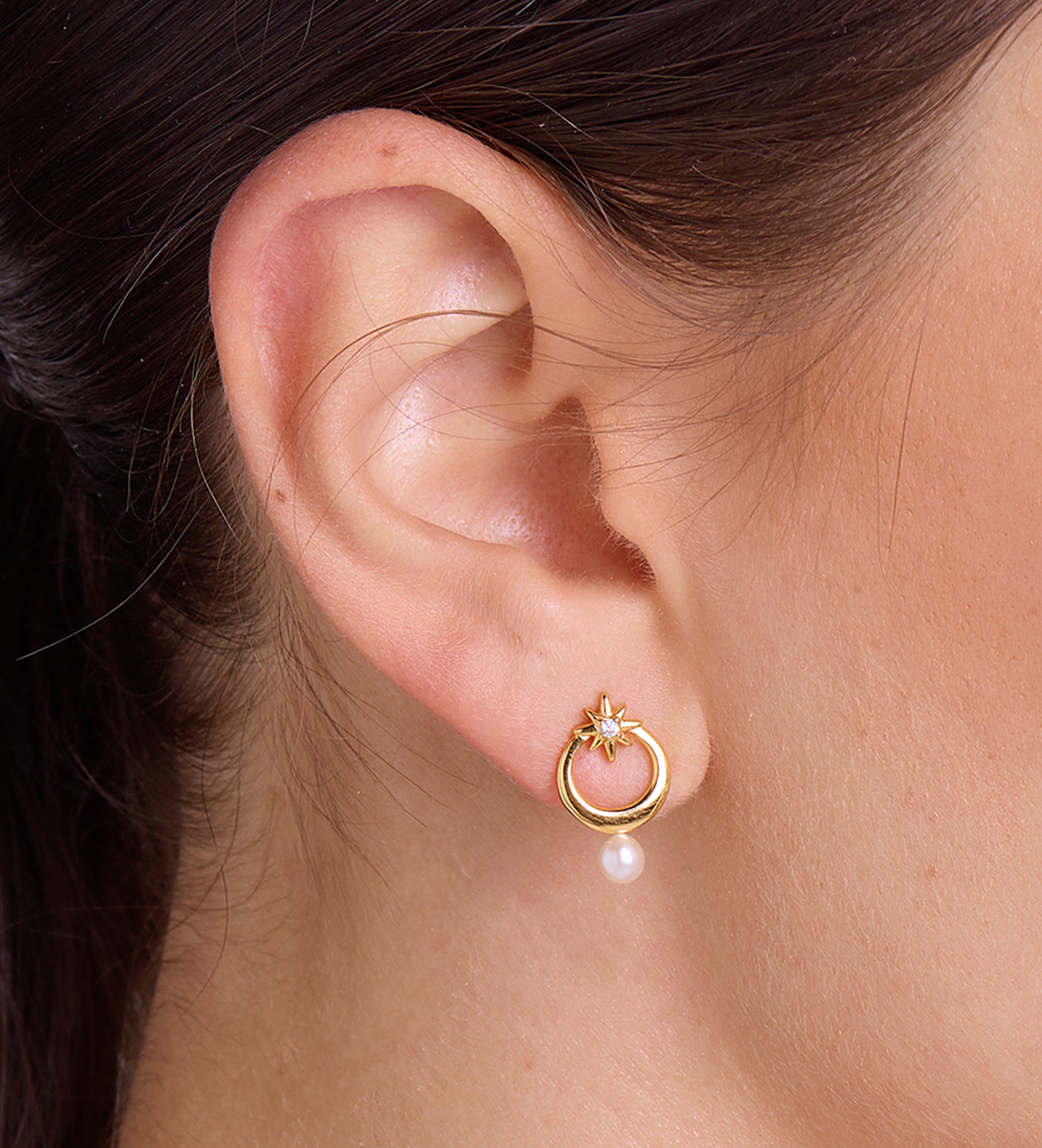Pearl Drop Starburst Earrings in 18k Gold Plating on 925 Silver - Ash & Harry