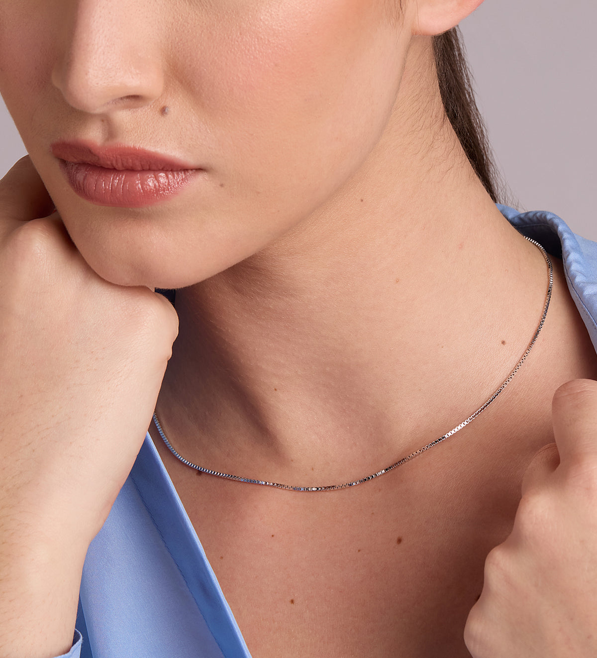 Box Chain Necklace in Rhodium Plating on 925 Silver - Ash & Harry