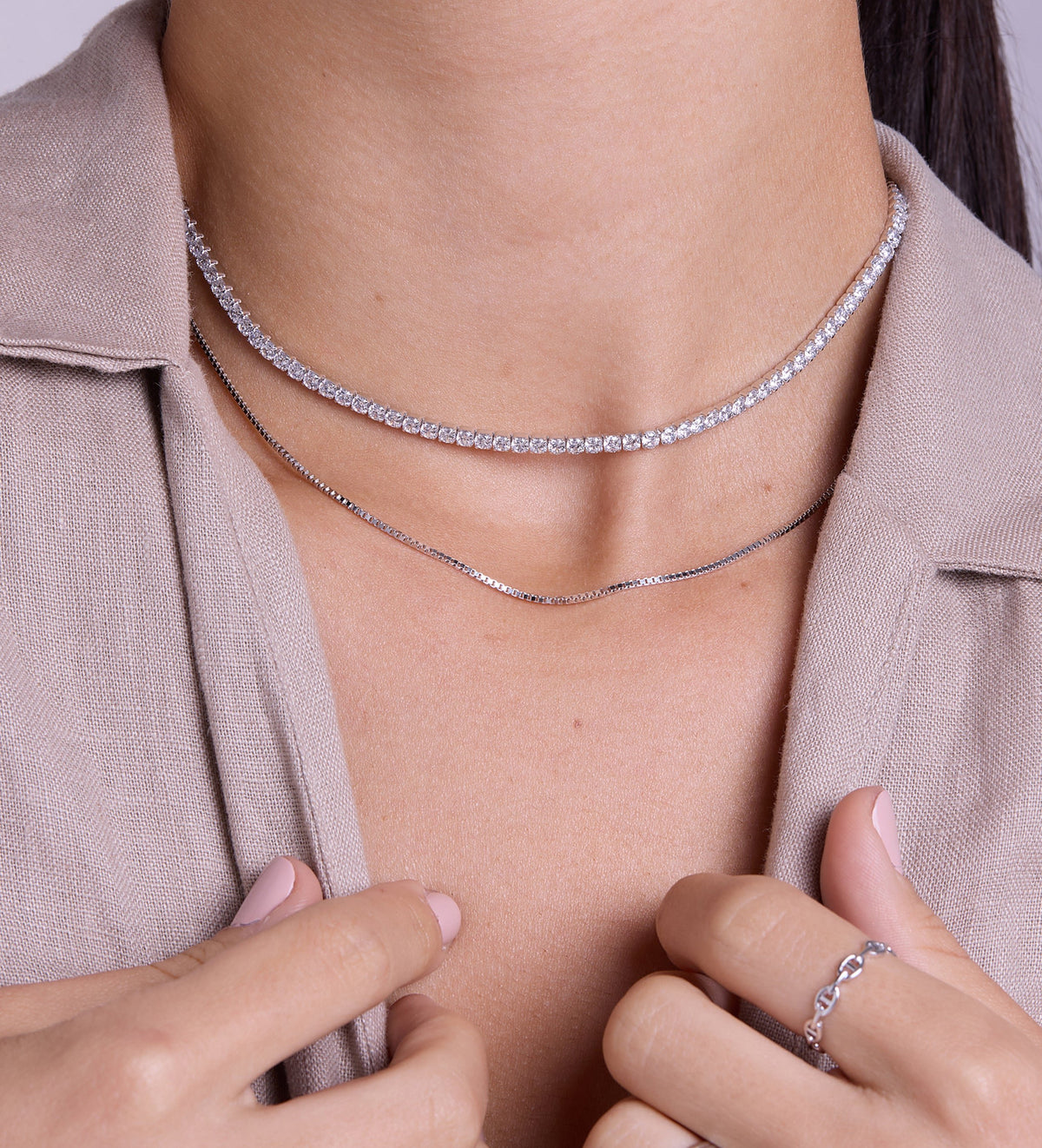 Box Chain Necklace in Rhodium Plating on 925 Silver - Ash & Harry