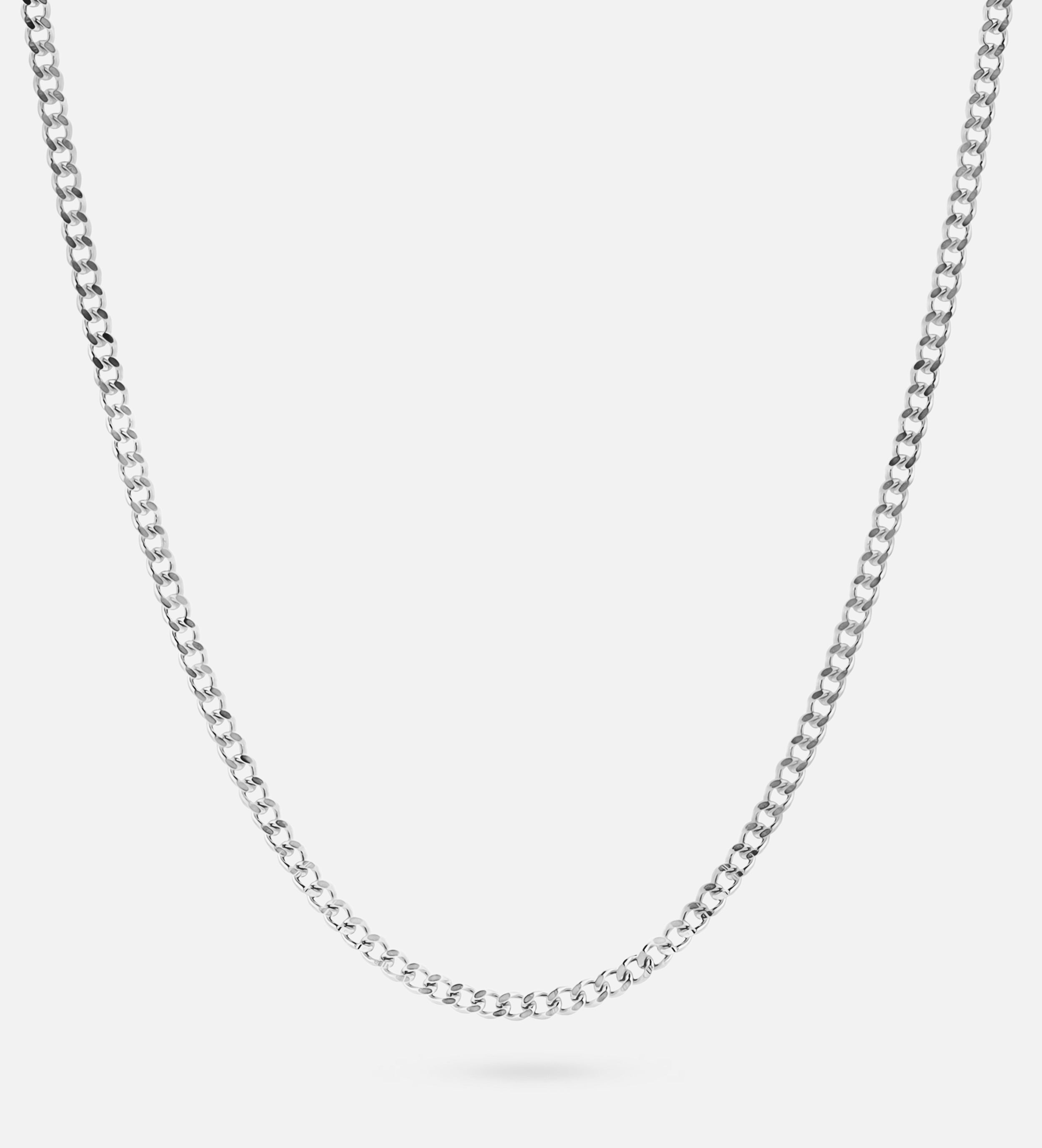 Curb Chain Necklace in Rhodium Plating on 925 Silver - Ash & Harry