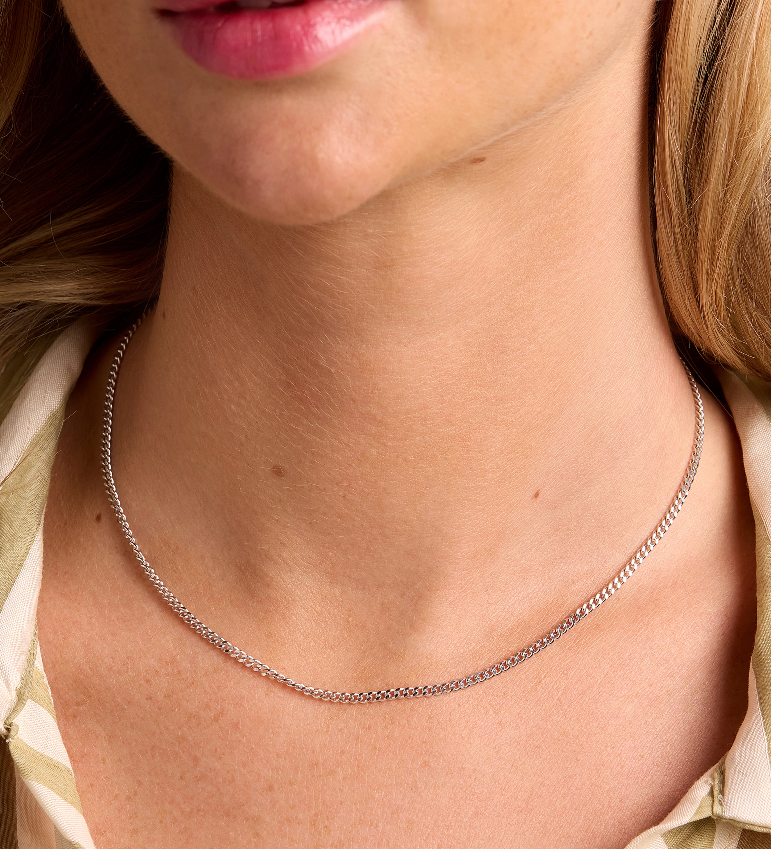 Curb Chain Necklace in Rhodium Plating on 925 Silver - Ash & Harry