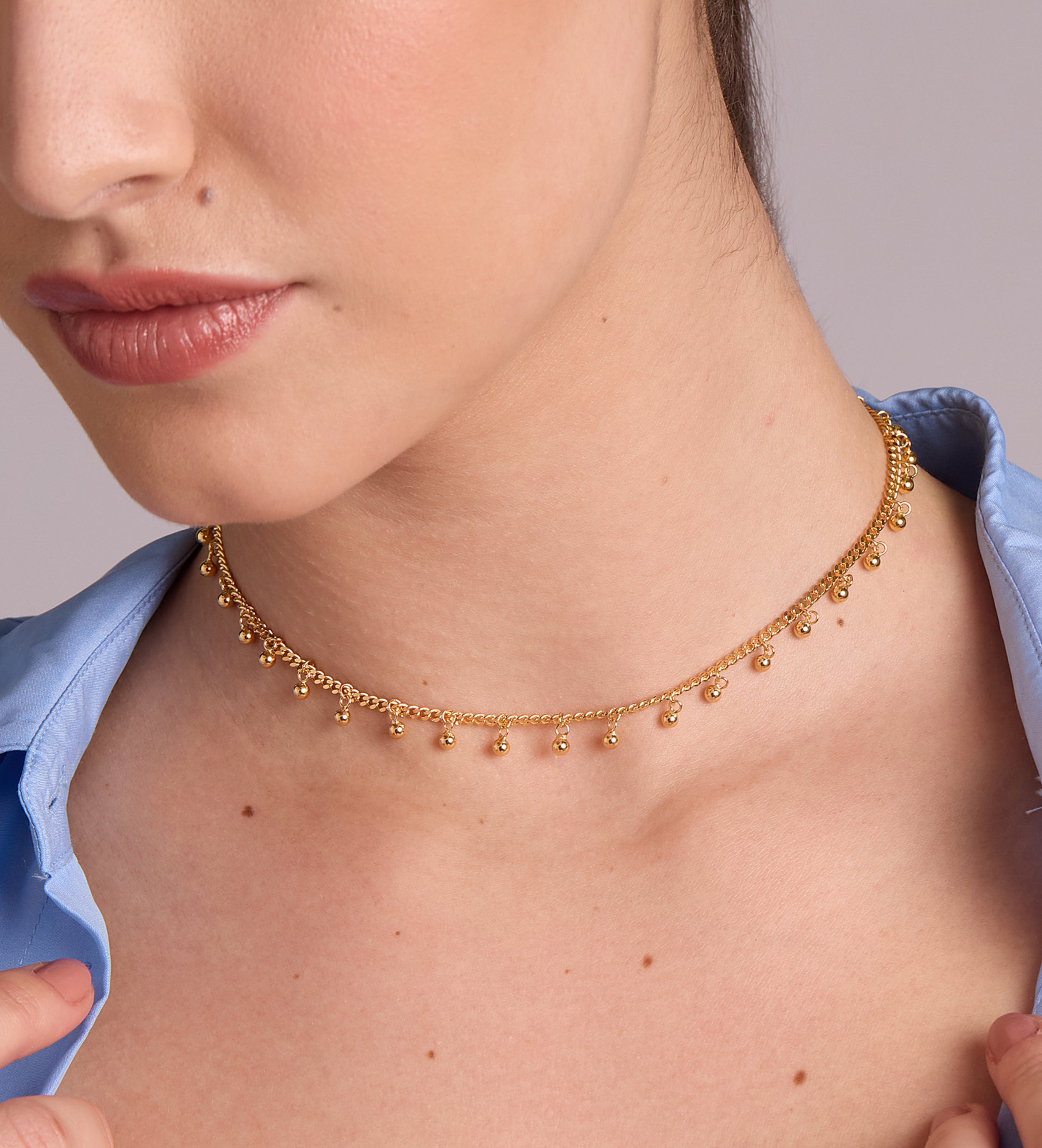 Dangling Dotted Choker in 18k Gold Plating on 925 Silver - Ash & Harry
