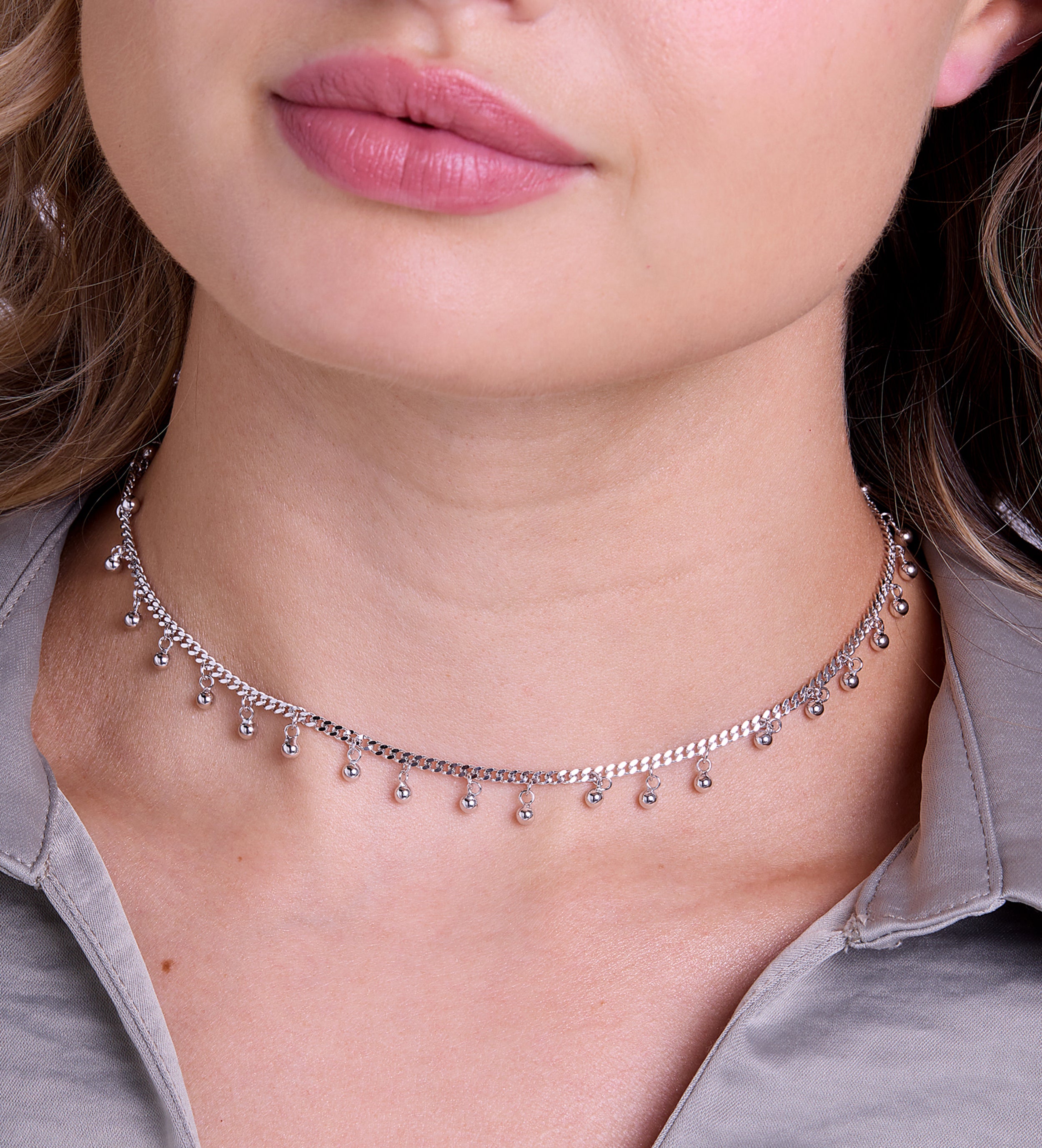 Dangling Dotted Choker in Rhodium Plating on 925 Silver - Ash & Harry