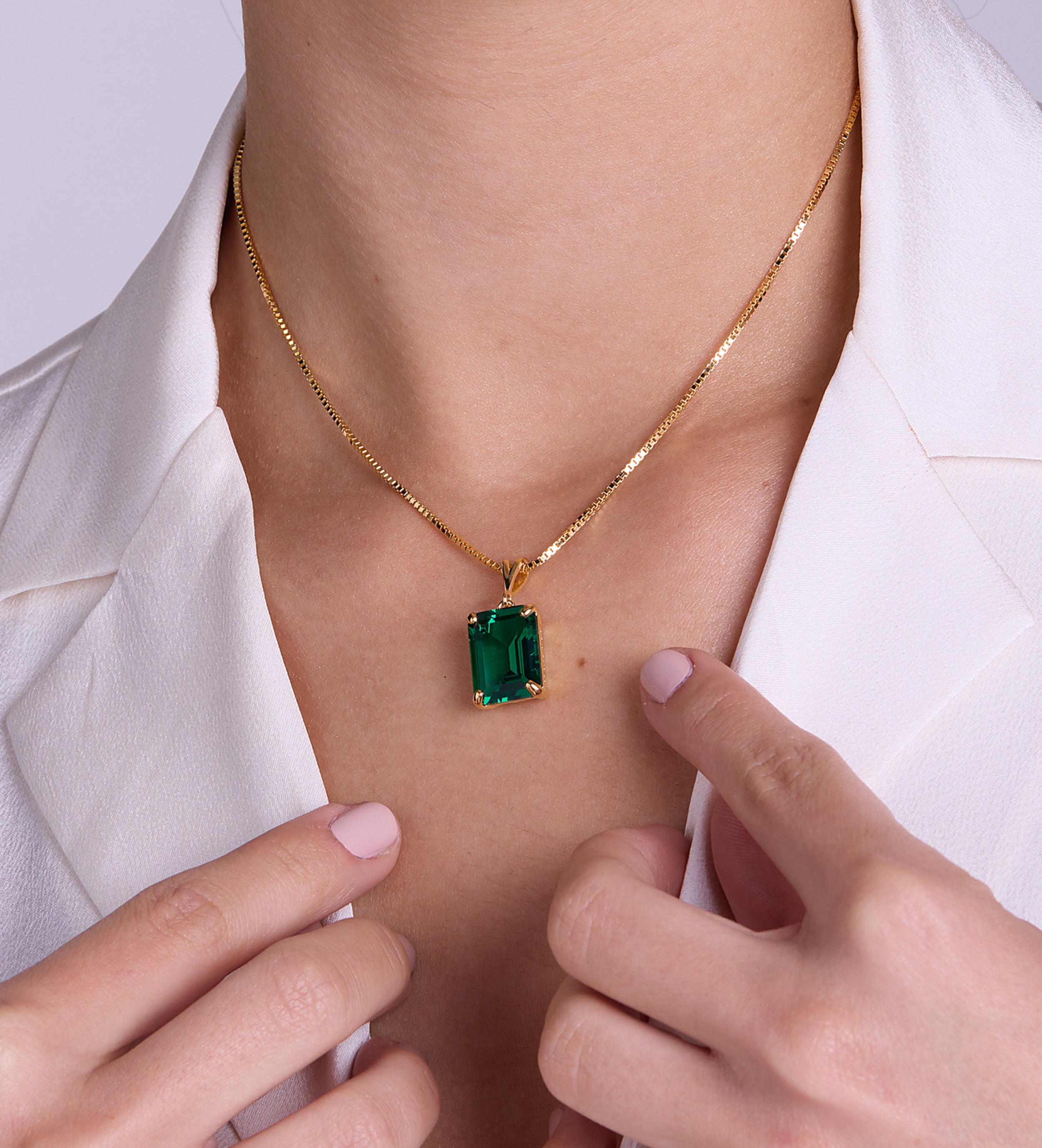 Emerald Cut Pendant Necklace in 18k Gold Plating on 925 Silver - Ash & Harry