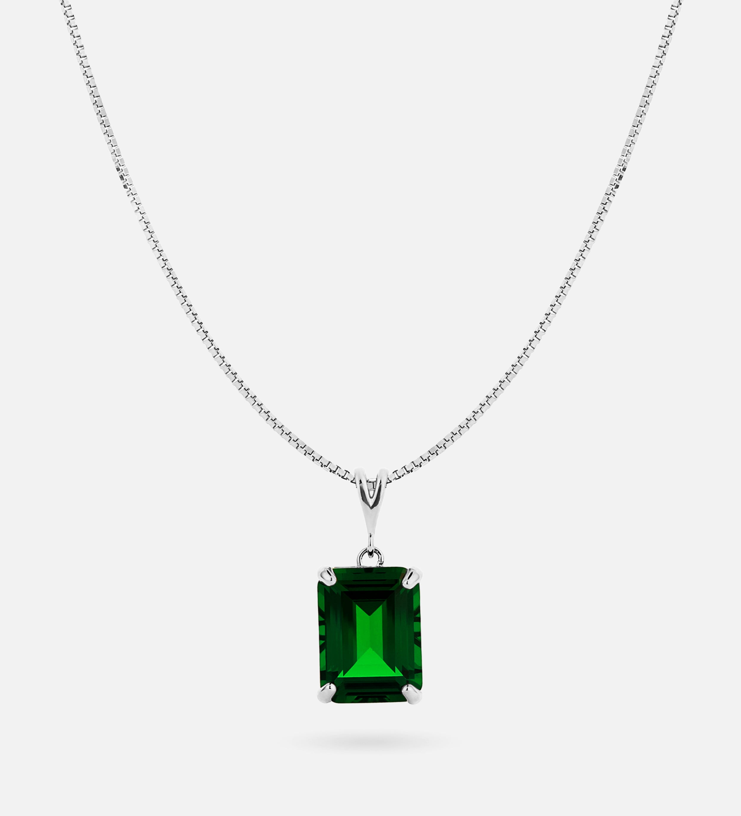 Emerald Cut Pendant Necklace in Rhodium Plating on 925 Silver - Ash & Harry