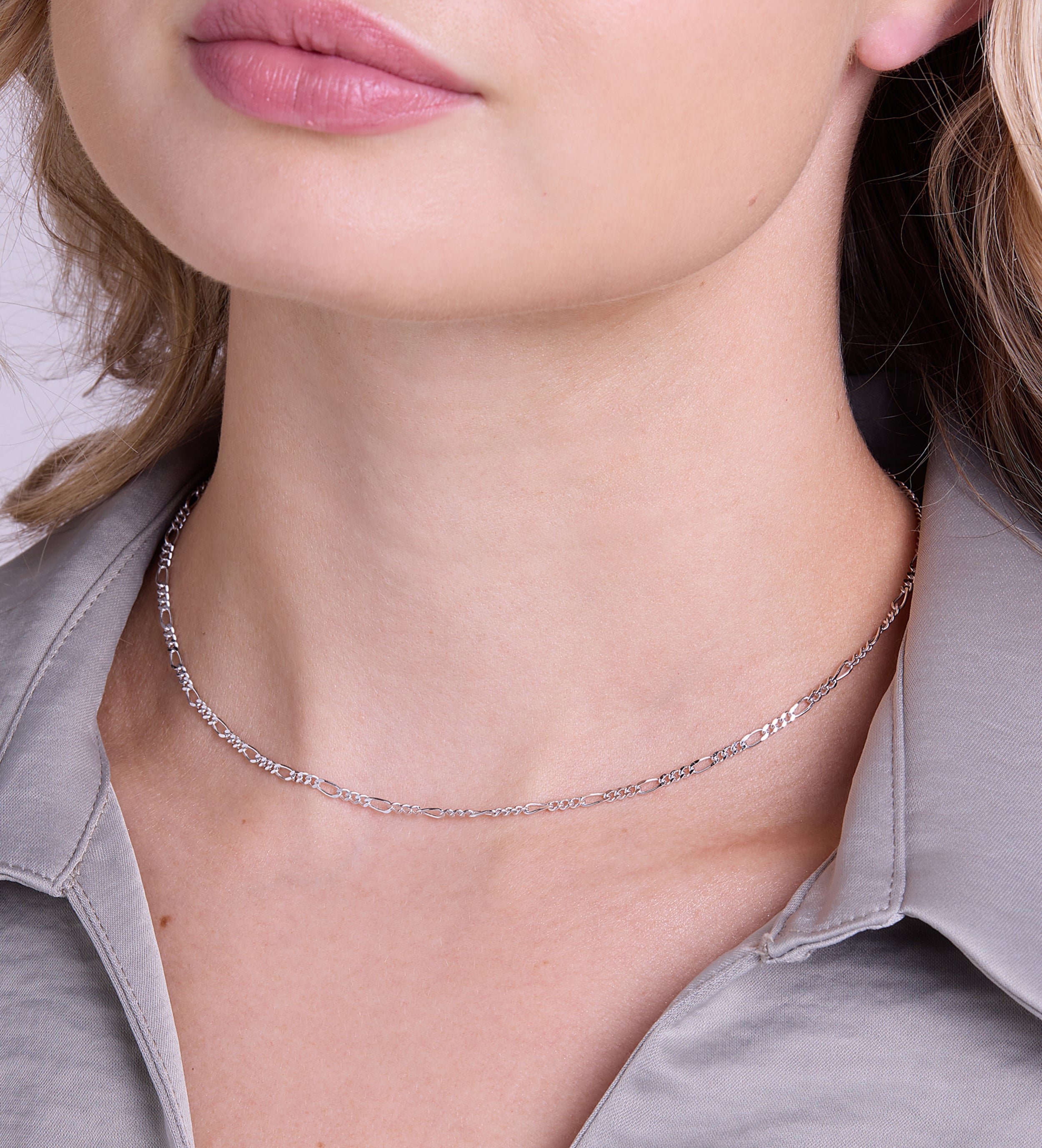 Figaro Chain Necklace in Rhodium Plating on 925 Silver - Ash & Harry