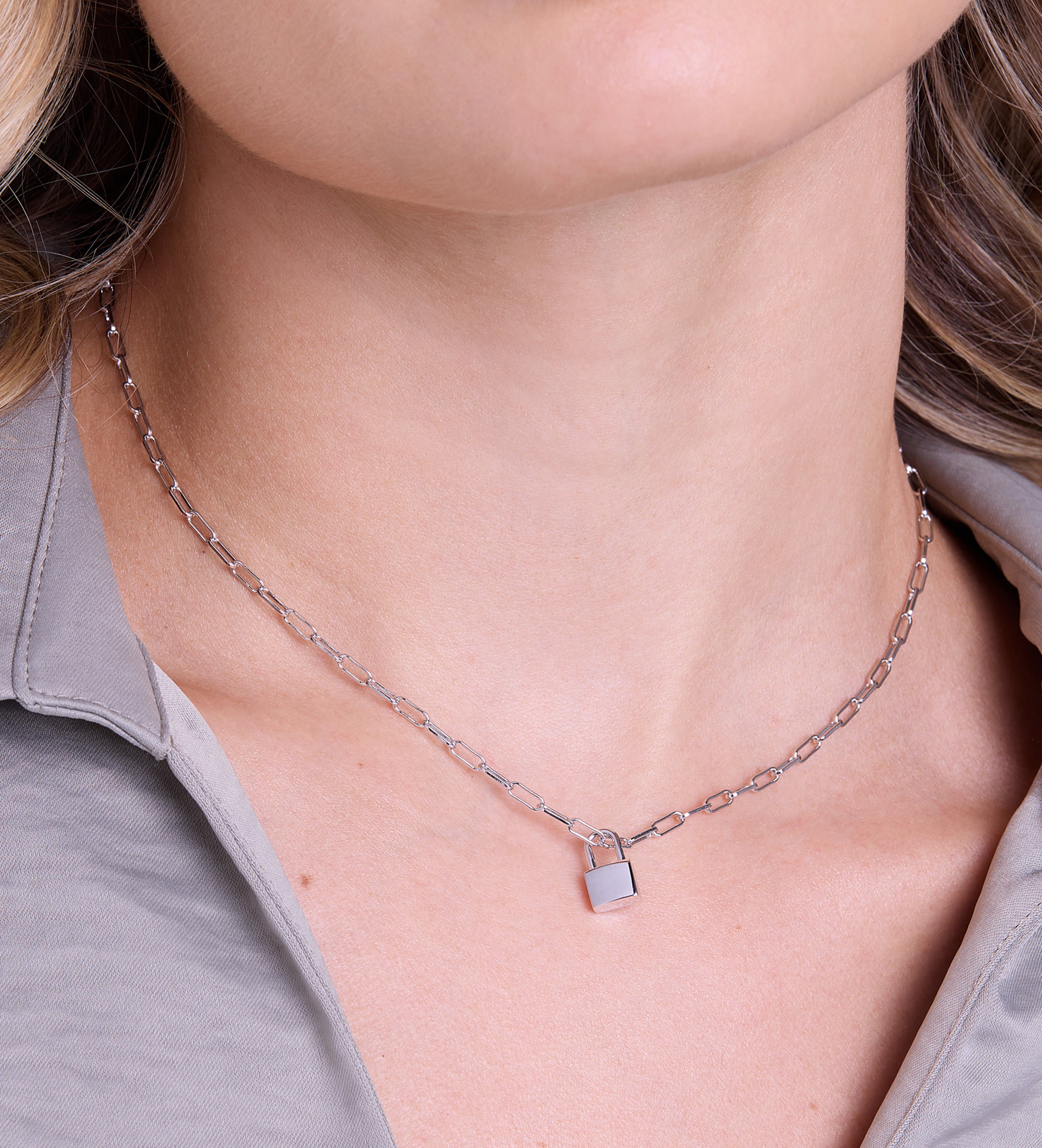 Lock Necklace in Rhodium Plating on 925 Silver - Ash & Harry